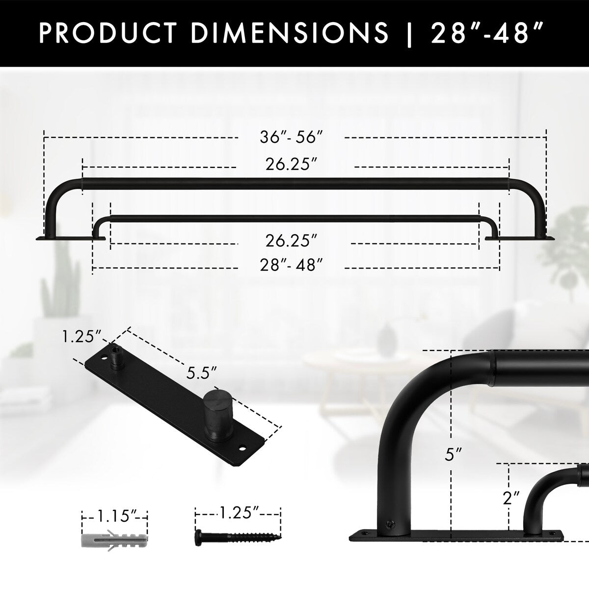 Meriville Double Wrap Around Blackout Curtain Rod Set - 1-inch Diameter Front Rod and 5/8-inch Diameter Back Rod