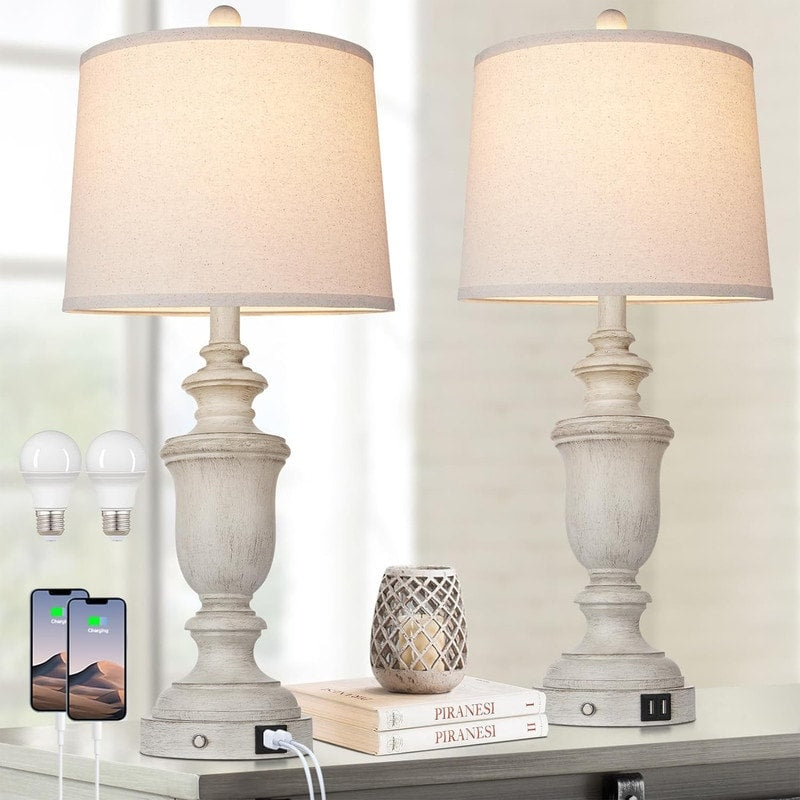 Rustic Table Lamp (Set of 2), 3-Way Dimmable Touch Lamp - 12.5D x 12.5W x 25.6H