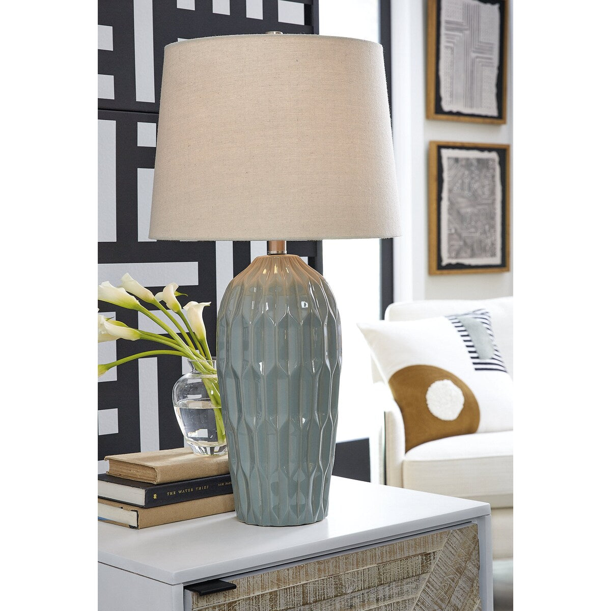 Signature Design by Ashley Hadbury Blue Table Lamp (Set of 2) - 14 W x 14 D x 26.75 H