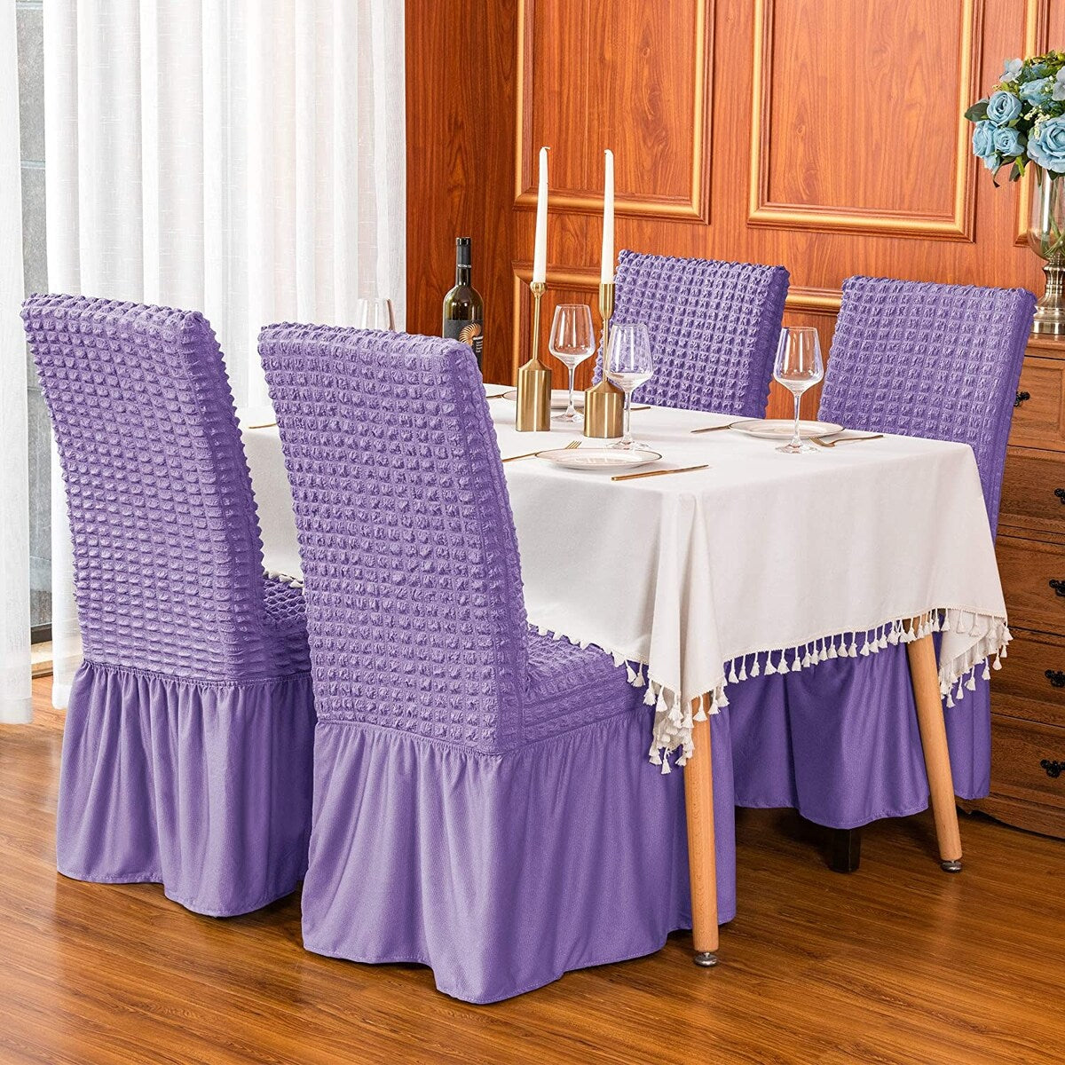 Subrtex Set-of-4 Stretch Dining Chair Cover Ruffle Skirt Slipcovers