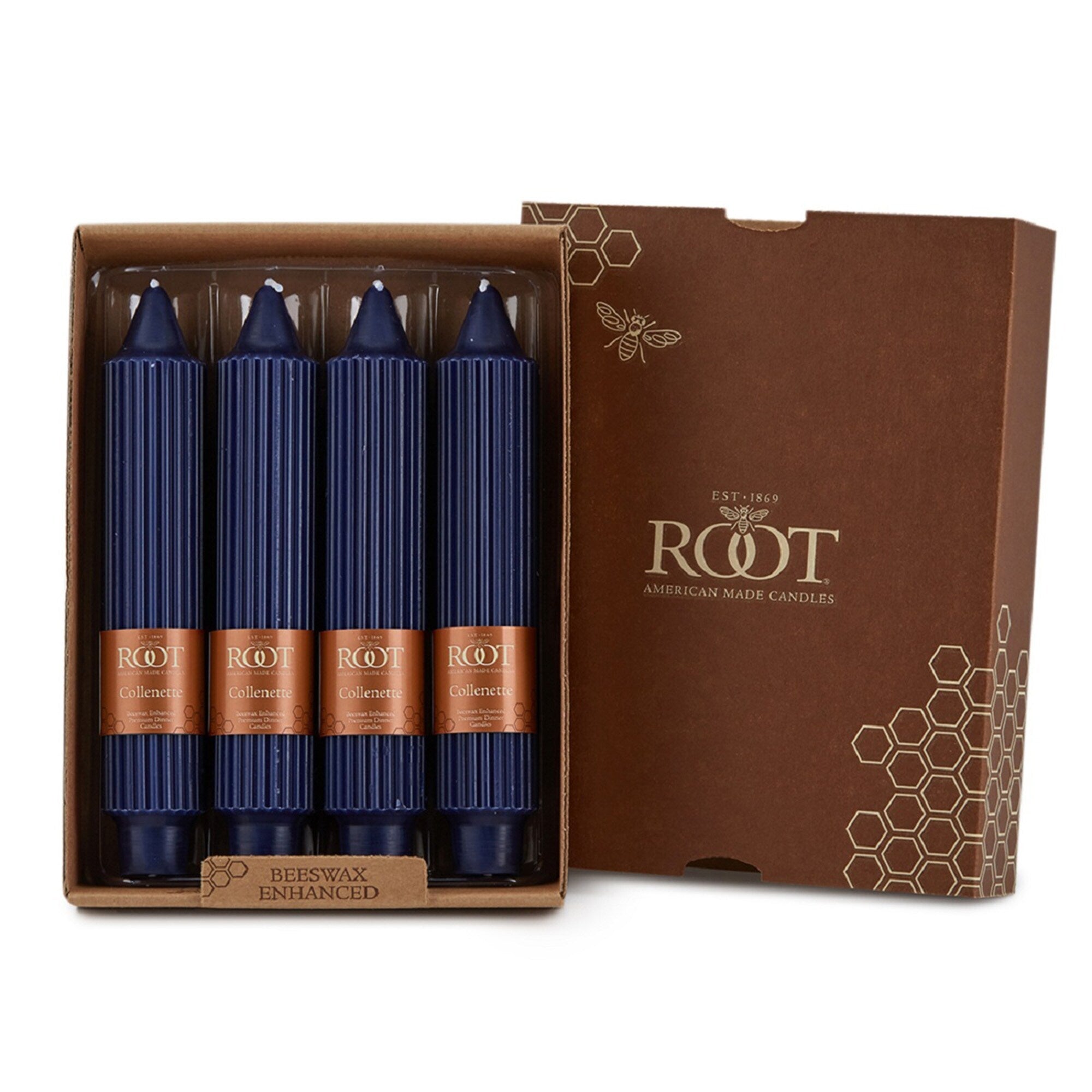 Root Unscented Grecian Collenette Taper Candles box of 4