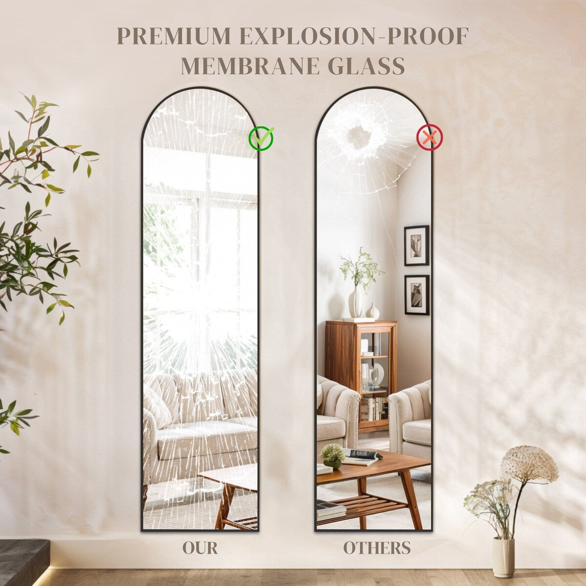 Mirror Full Length Body Wall Mirrors with Shatter-Proof Glass, Floor Standing for Bedroom Cloakroom