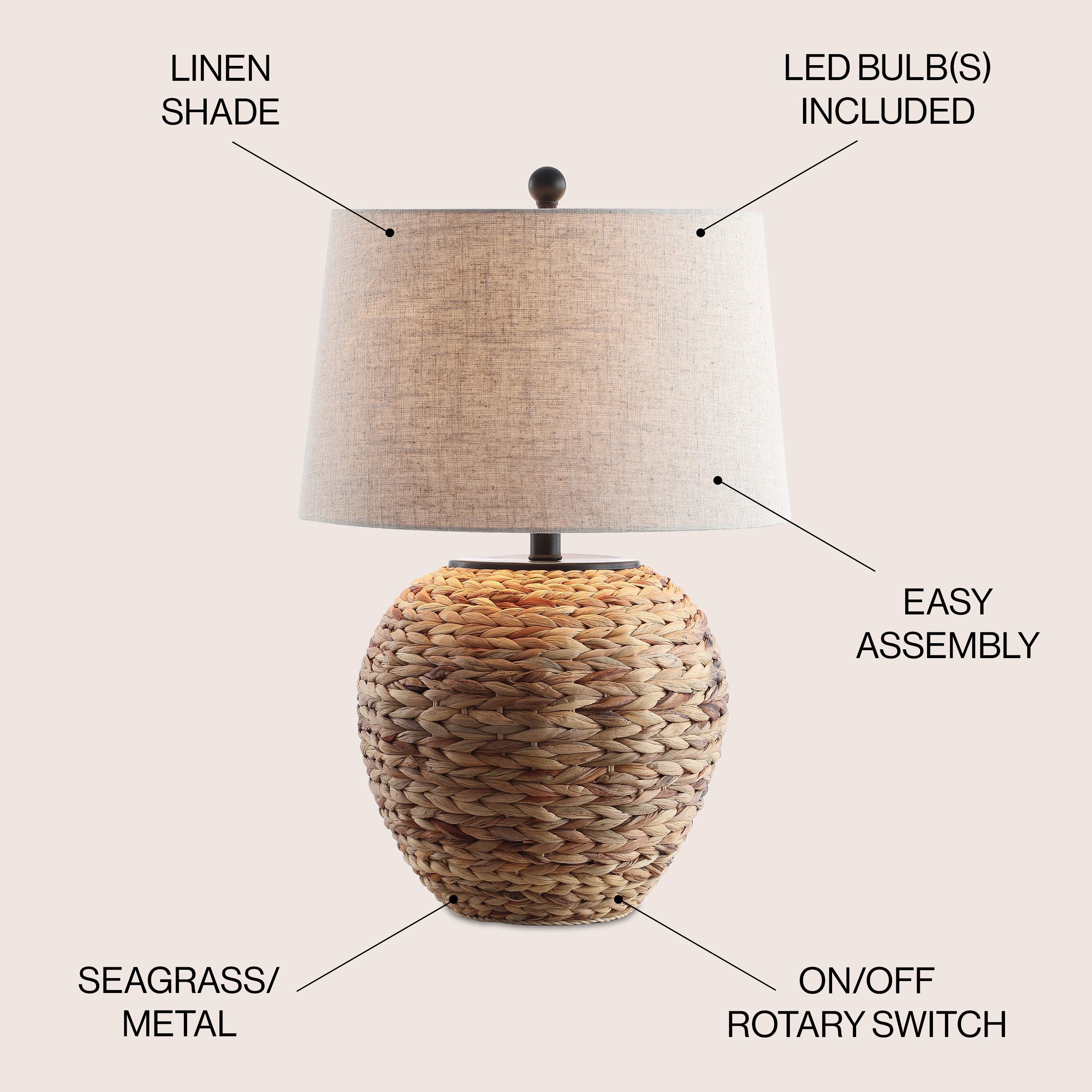 Elicia 24.5 Banana Leaf Basket LED Table Lamp, by JONATHAN Y