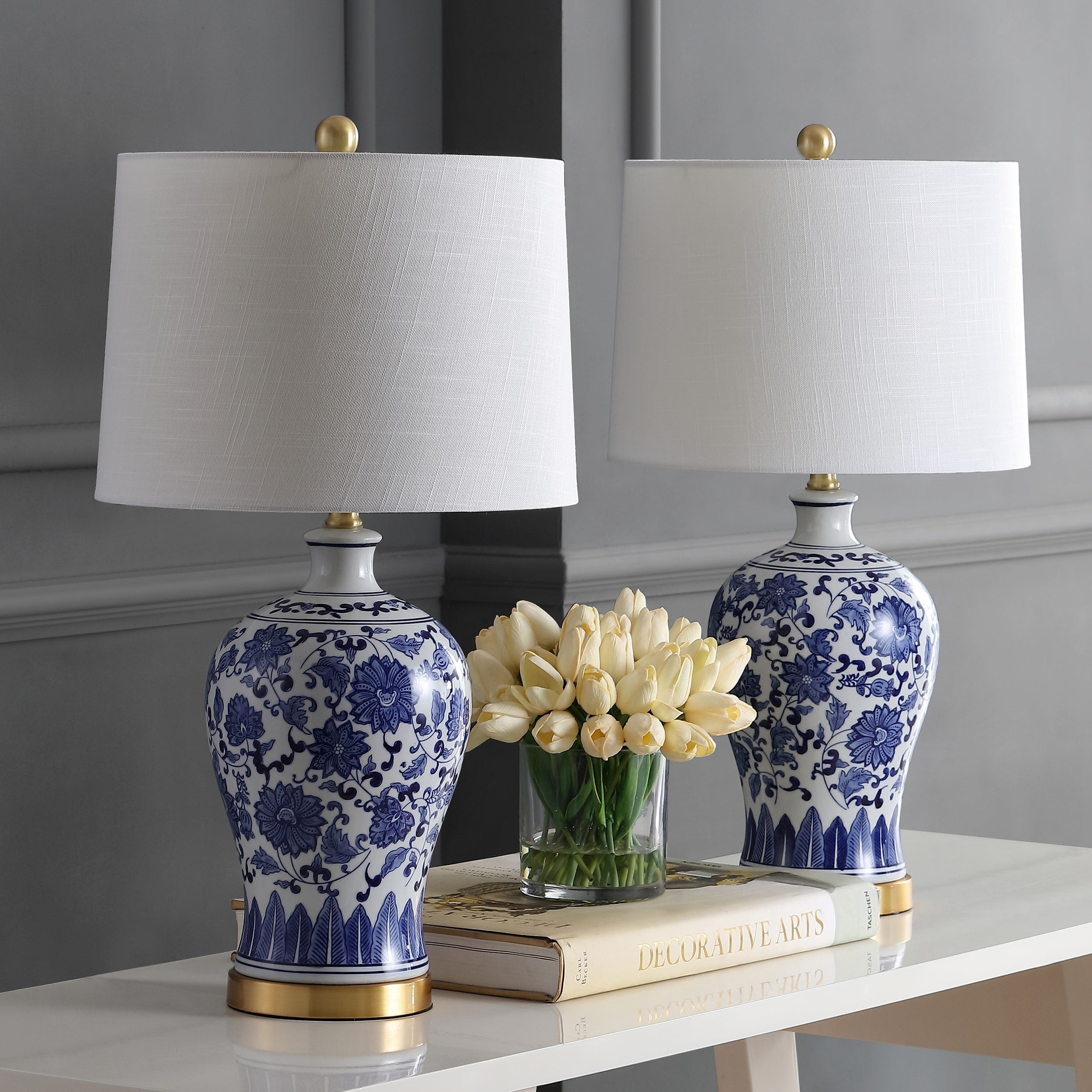 Allen 25.75 Ceramic/Metal LED Table Lamp, Blue/White (Set of 2) by JONATHAN Y