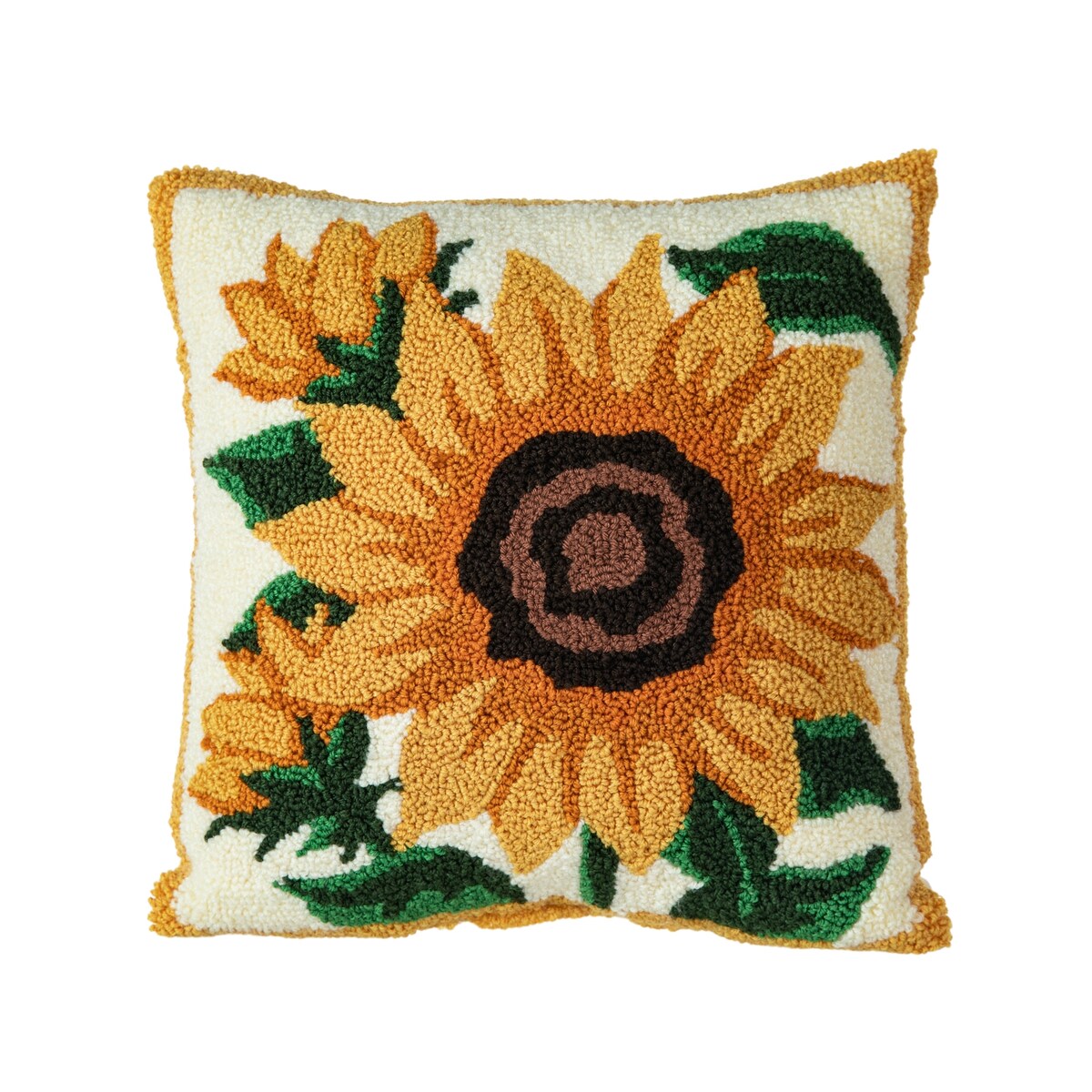 Glitzhome 14''H Fall Hooked Pumpkin & Sunflower Pillow