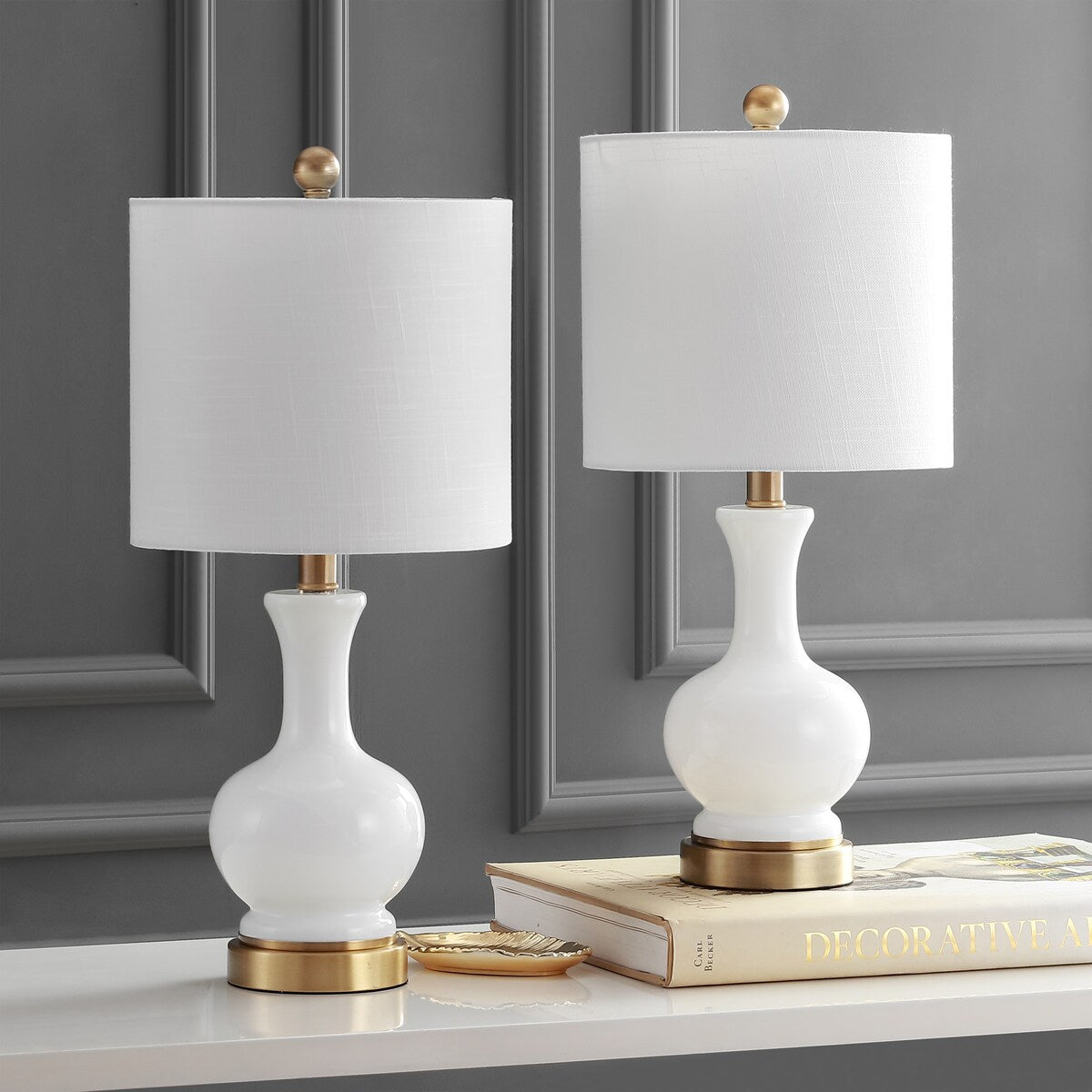 Vermont 22 Glass/Metal LED Table Lamp, White (Set of 2) by JONATHAN Y