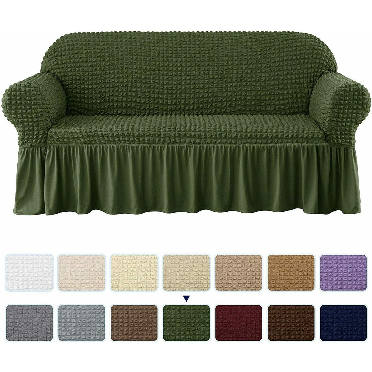 Subrtex 1 Piece Sofa Slipcover Seersucker Skirt Stretch Spandex Furniture Protector