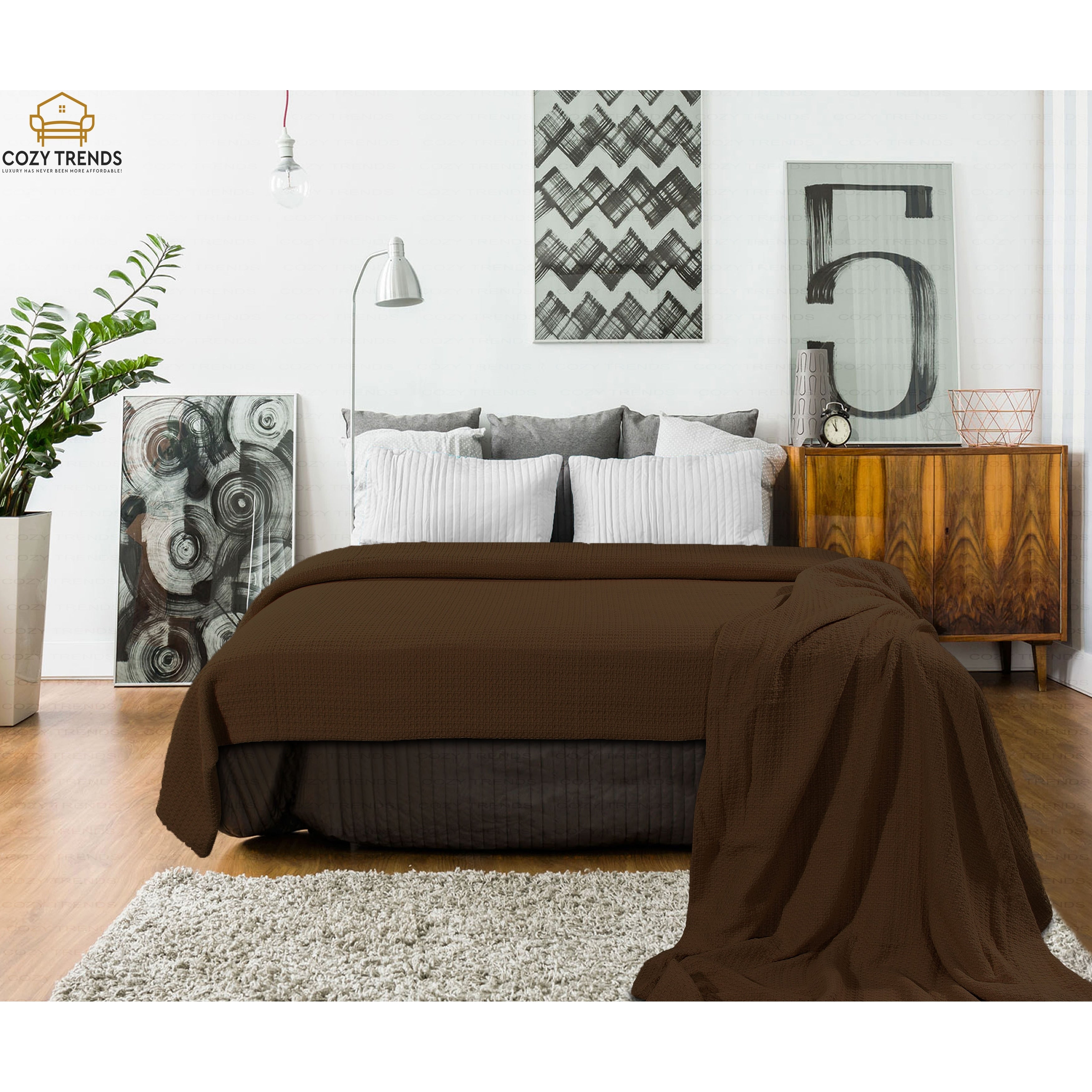 100% Cotton Basket Weave Thermal Bed Blanket Breathable Soft Layering All Season Medium Weight