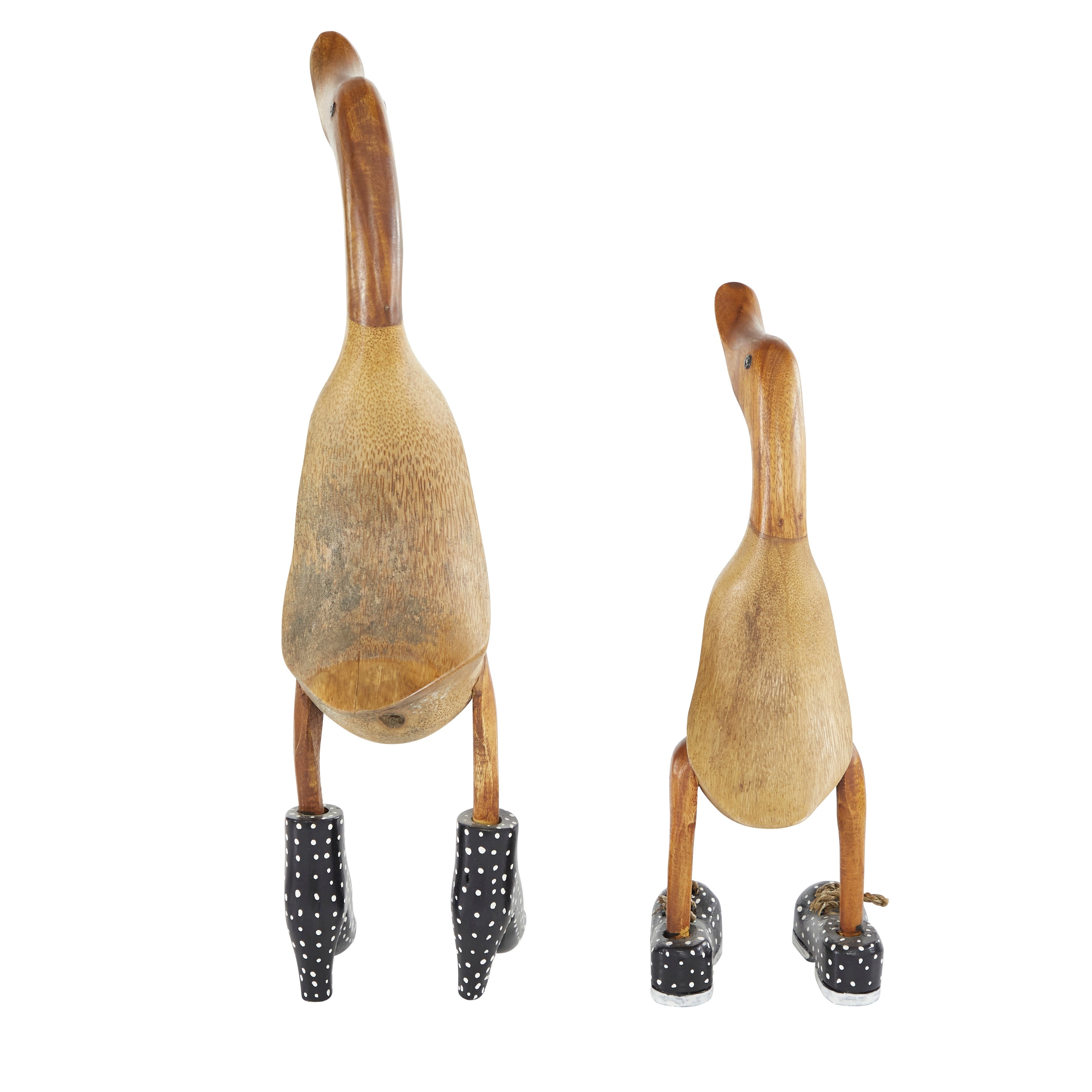 Brown Bamboo Wood Duck Decorative Sculpture with High Heels and Boots (Set of 2)