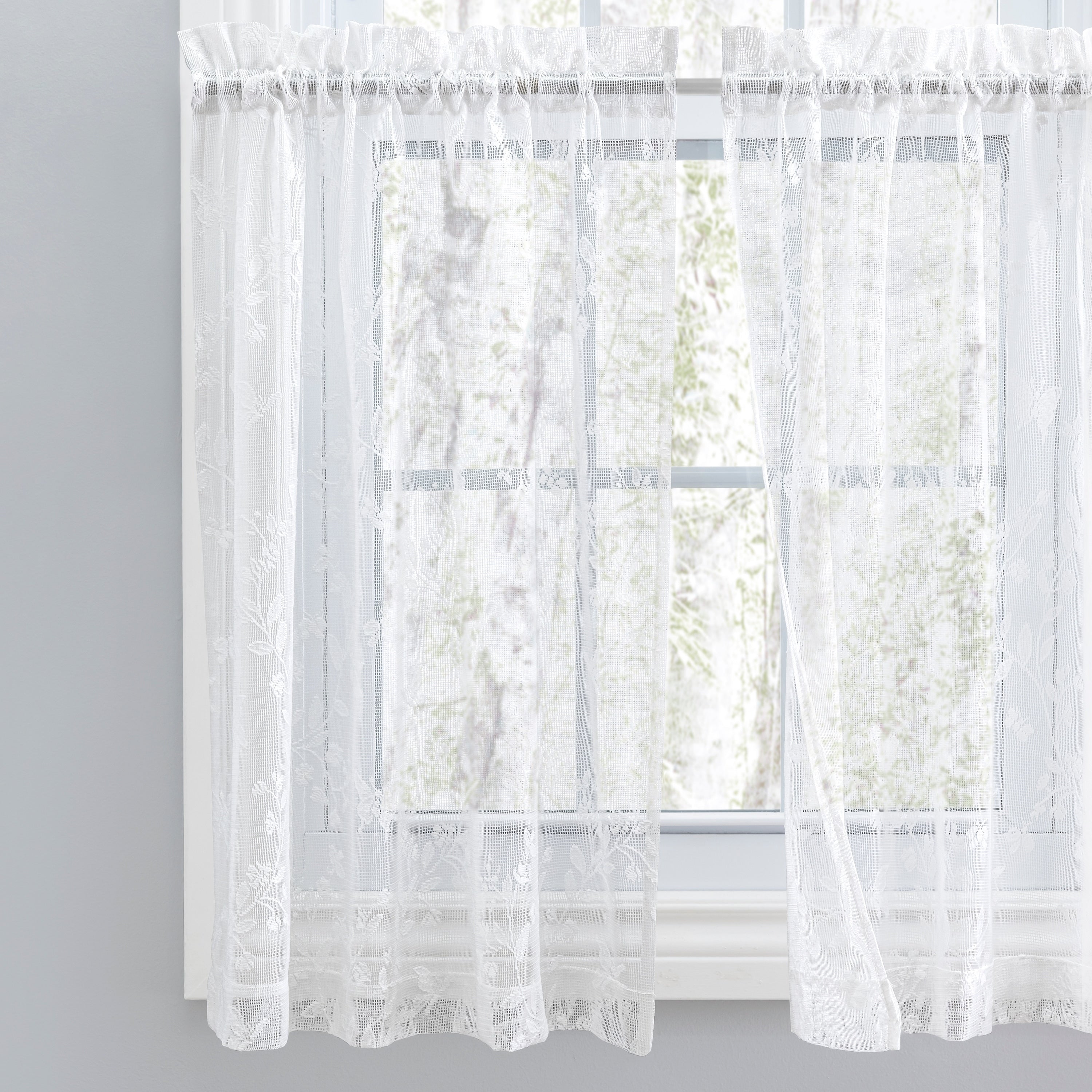 Isabella Lace Elegant Rod Pocket W Header Kitchen Curtains - Tier, Swag Pair and Tailored Valance (Sold Separately)