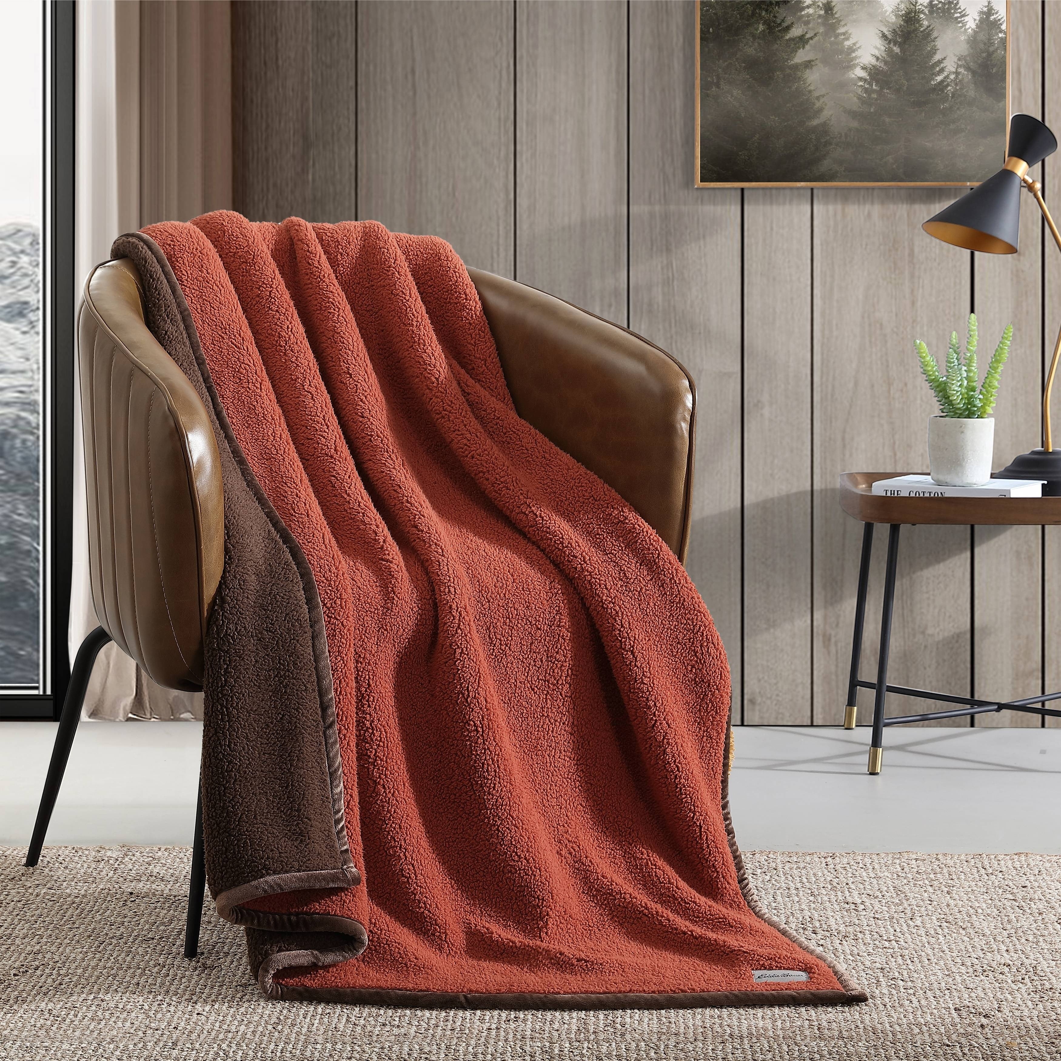 Eddie Bauer Bi Colored Sherpa Reversible Throw Blanket