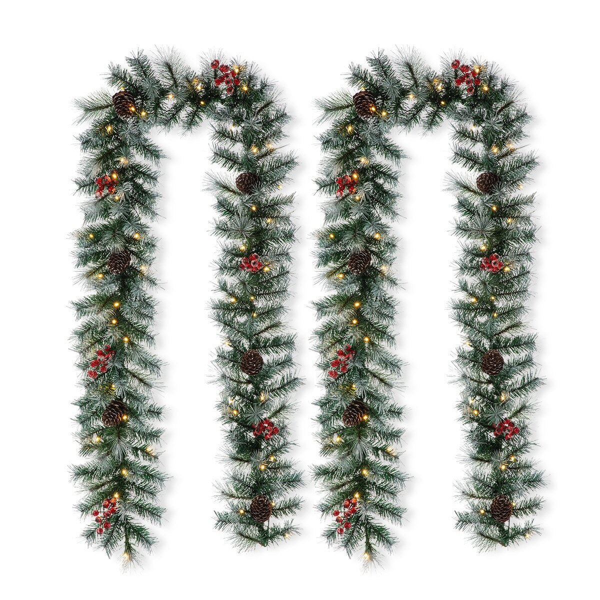 Glitzhome 9'L Pre-Lit Christmas Garland with Warm White LED Light