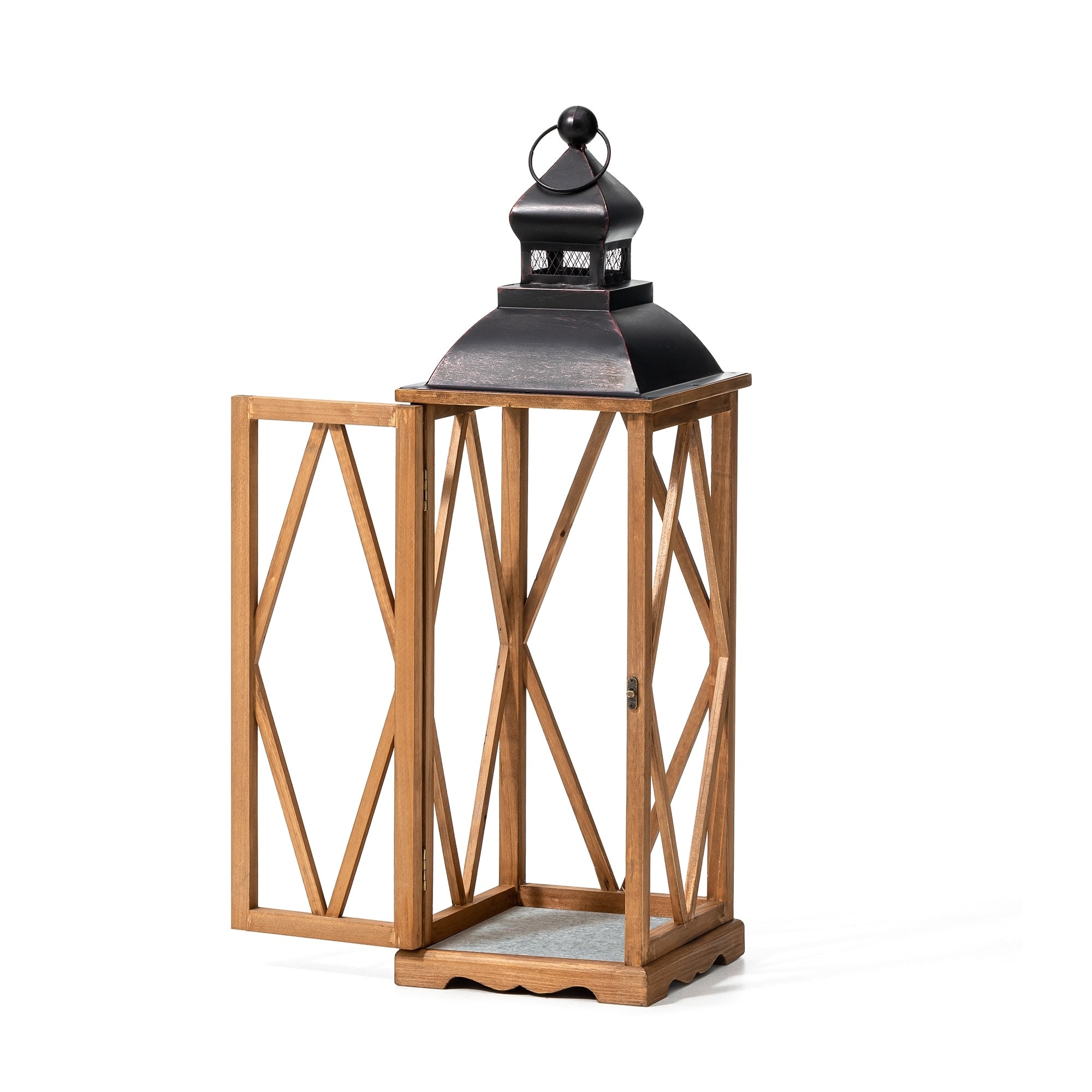 Glitzhome 2-Piece Oversize Farmhouse Wood/ Metal Hanging Candle Holders Decorative Lanterns