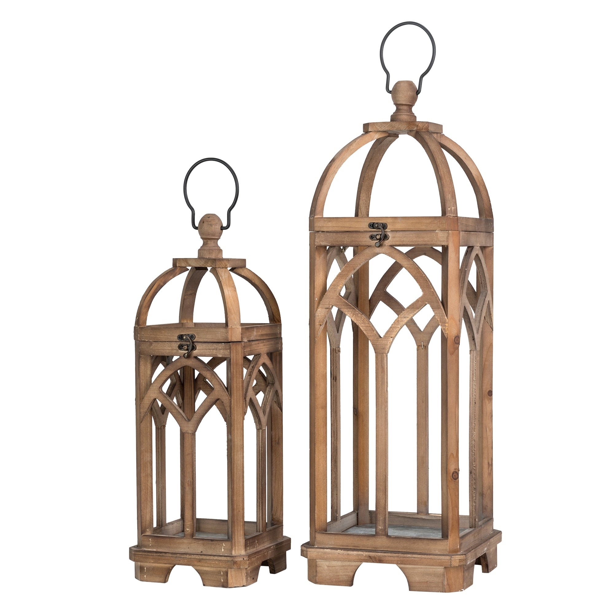 Glitzhome Set of 2 Wooden Church Style Fall Decorative Lanterns Candle Holders