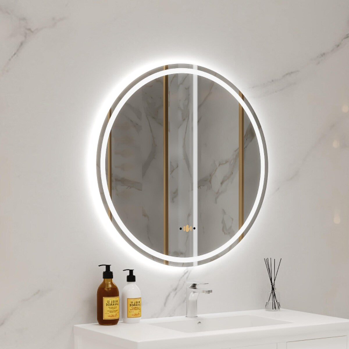 Round Smart LED Bathroom Mirror, 24''/30''/36'' Lighted Wall Mounted Vanity Mirror, Anti-fog, Frameless,Three Color, Dimmable