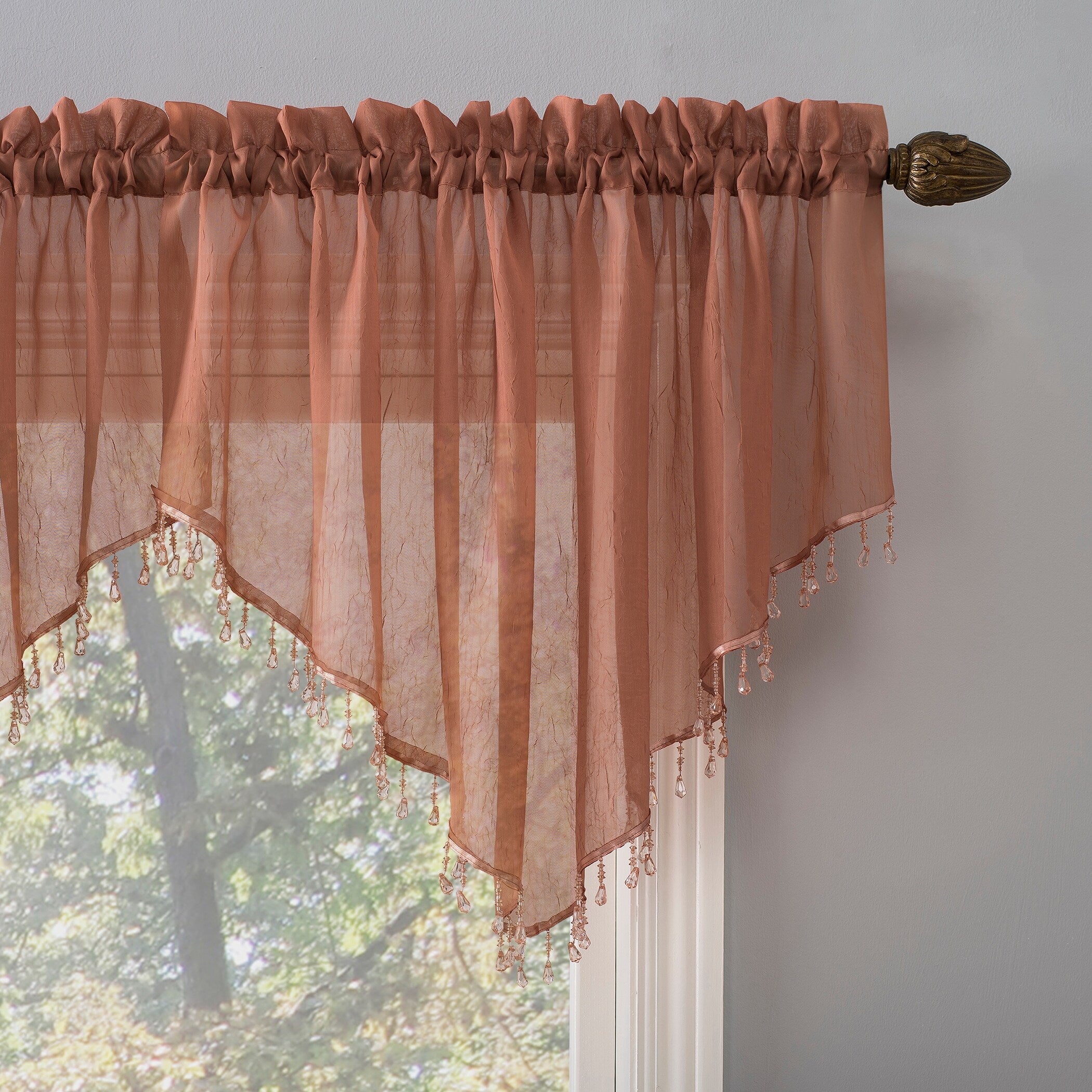 No. 918 Erica Crushed Voile Ascot Beaded Sheer Rod Pocket 1-Piece Curtain Valance