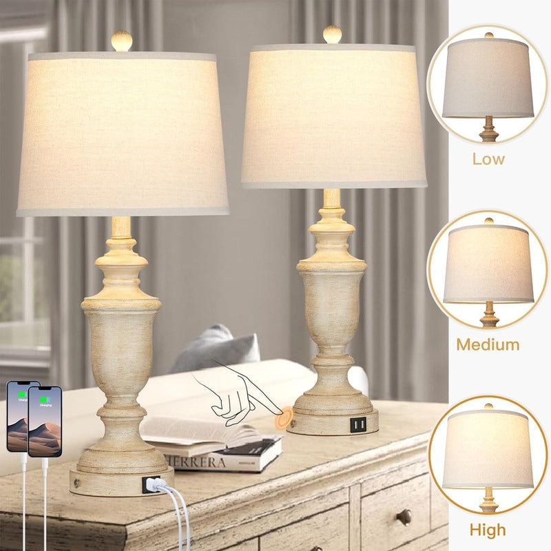 Rustic Table Lamp (Set of 2), 3-Way Dimmable Touch Lamp - 12.5D x 12.5W x 25.6H