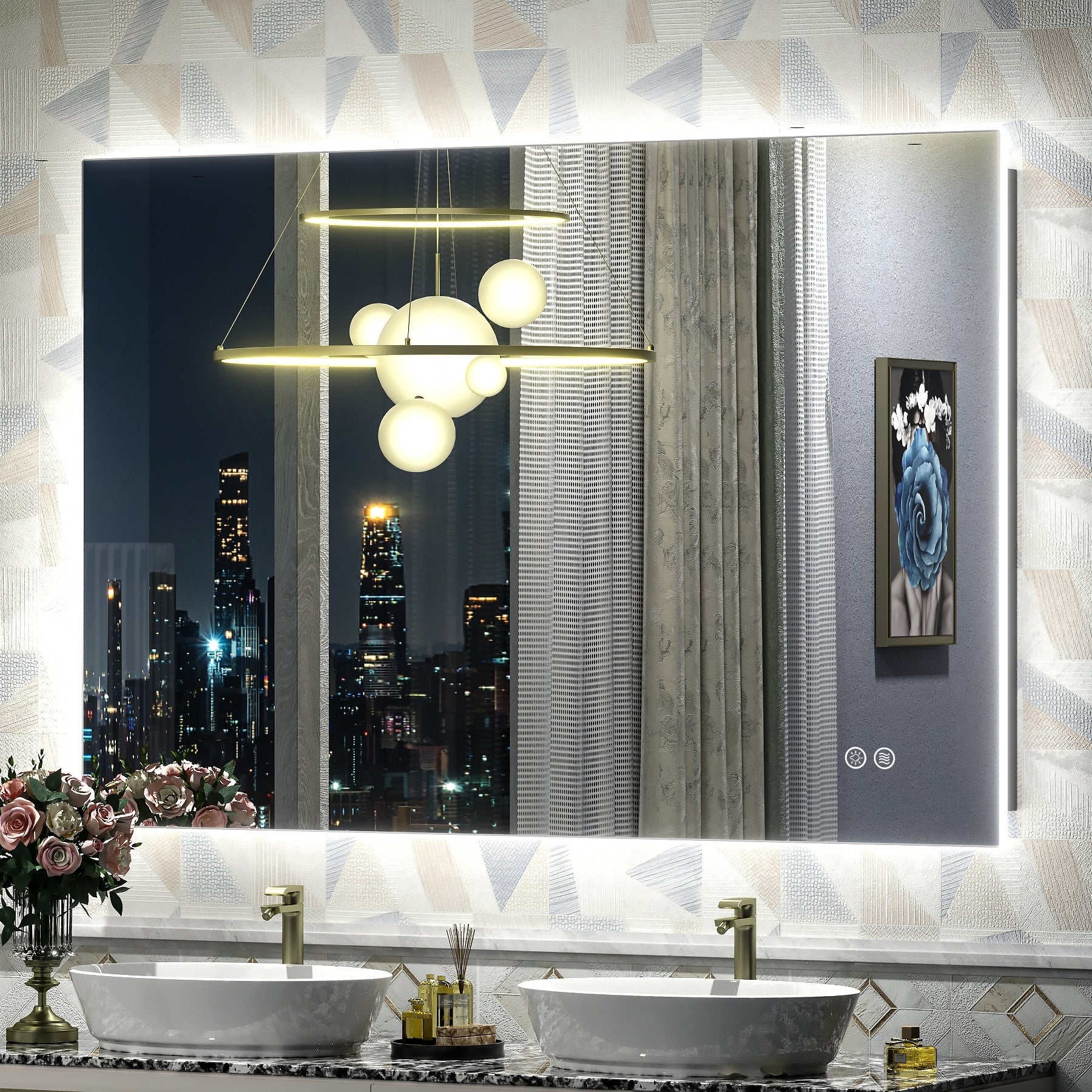 Apmir LED Lighted Anti-Fog Frameless Backlit Bathroom Vanity Mirror with in Tempered Glass