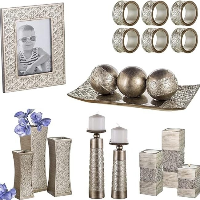 Creative Scents Dublin Brushed Silver Decorative Tray and Orbs/Balls (Set of 3)