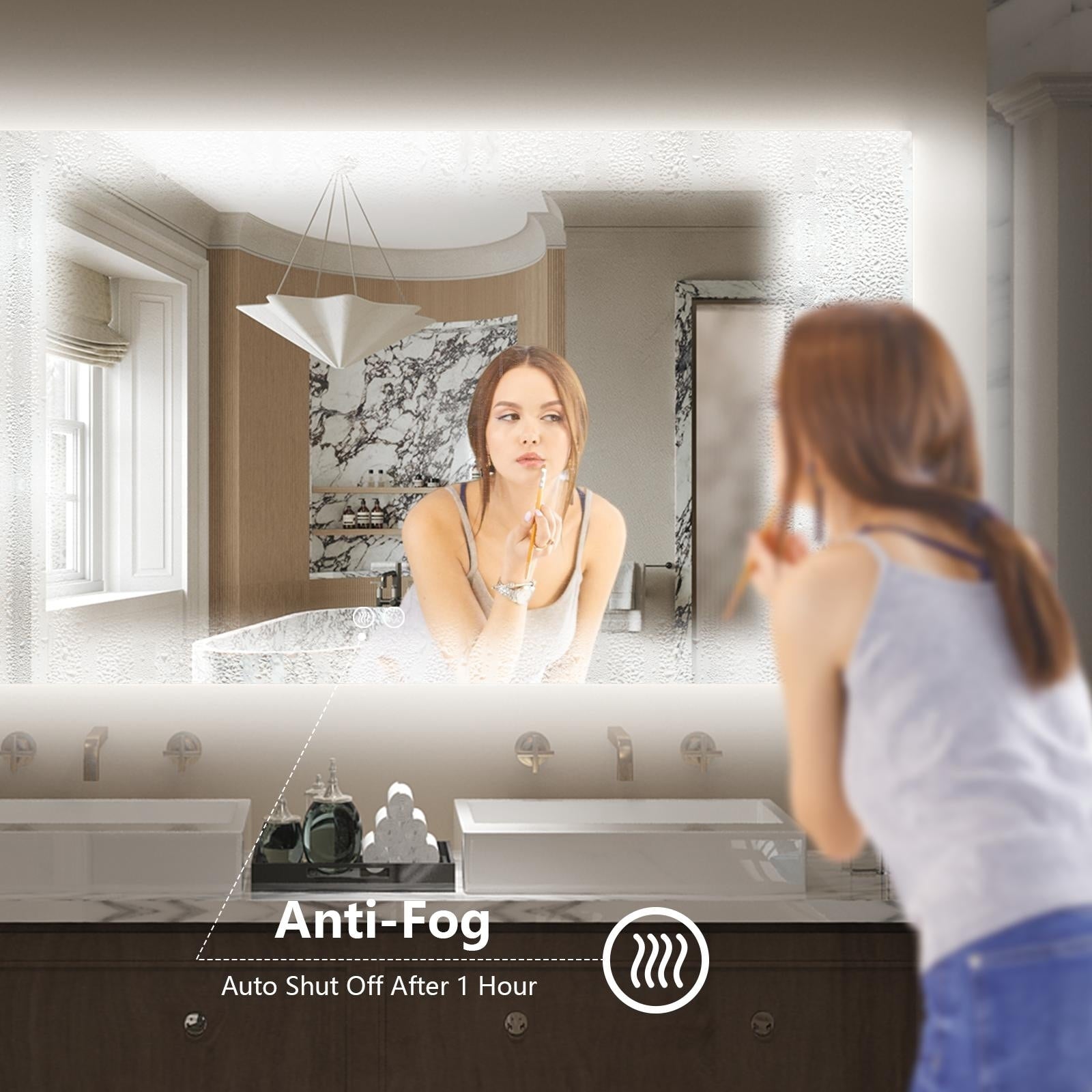 Apmir LED Lighted Anti-Fog Frameless Backlit Bathroom Vanity Mirror with in Tempered Glass