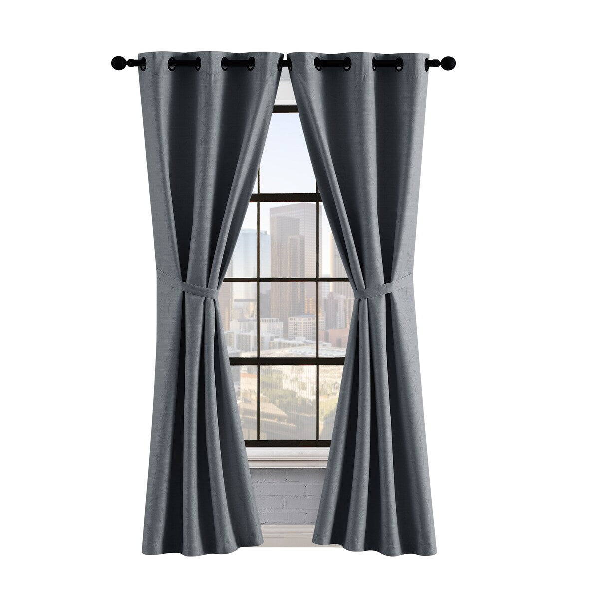 Lucky Brand Sondra Textured Leaf Pattern Blackout Grommet Window Curtain Panel Pair with Tiebacks