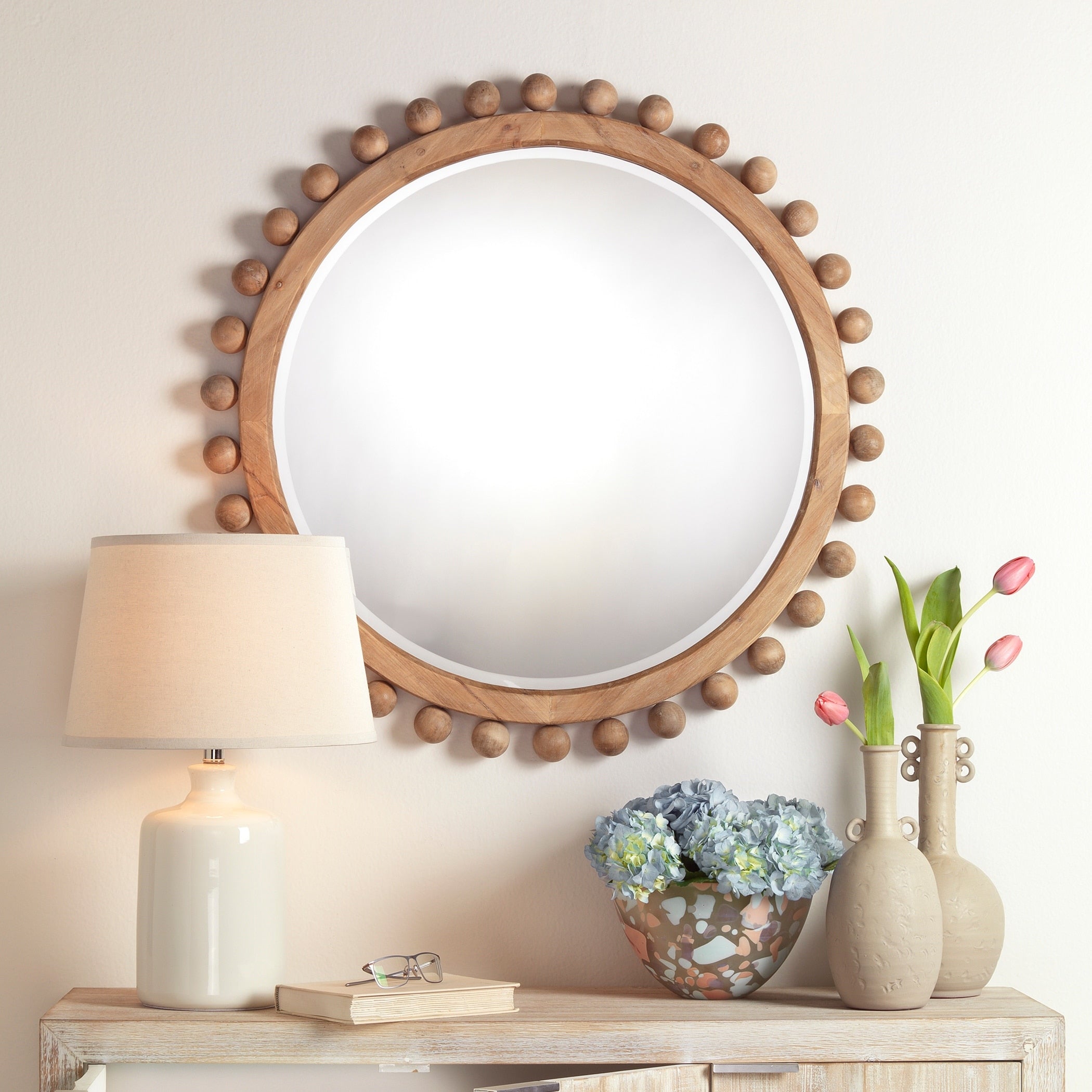 Alden Décor Orion Round Wood Mirror, Natural