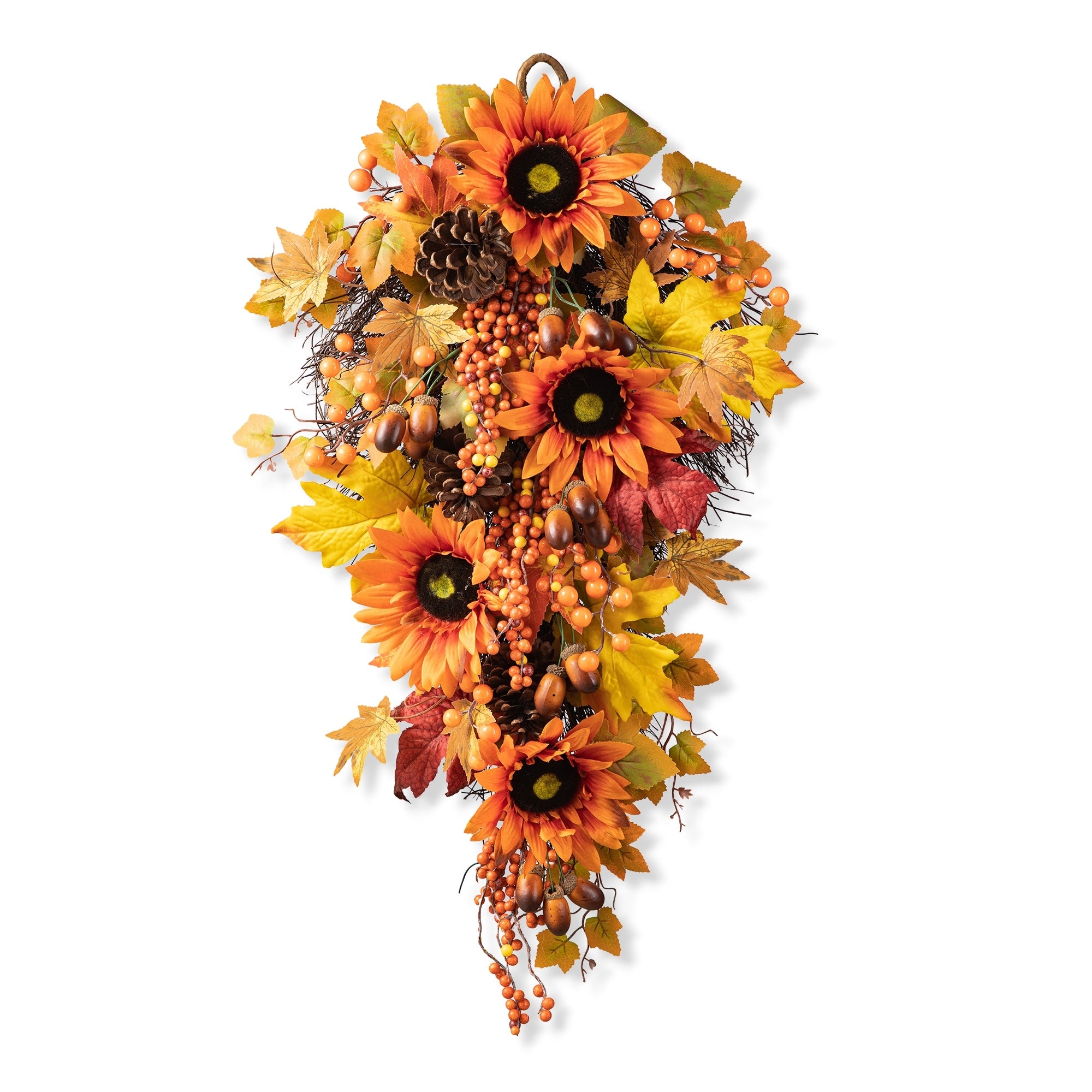 Glitzhome 26H Fall Sunflower Pumpkin Lotus Leaf Teardrop Swag for Thanksgiving