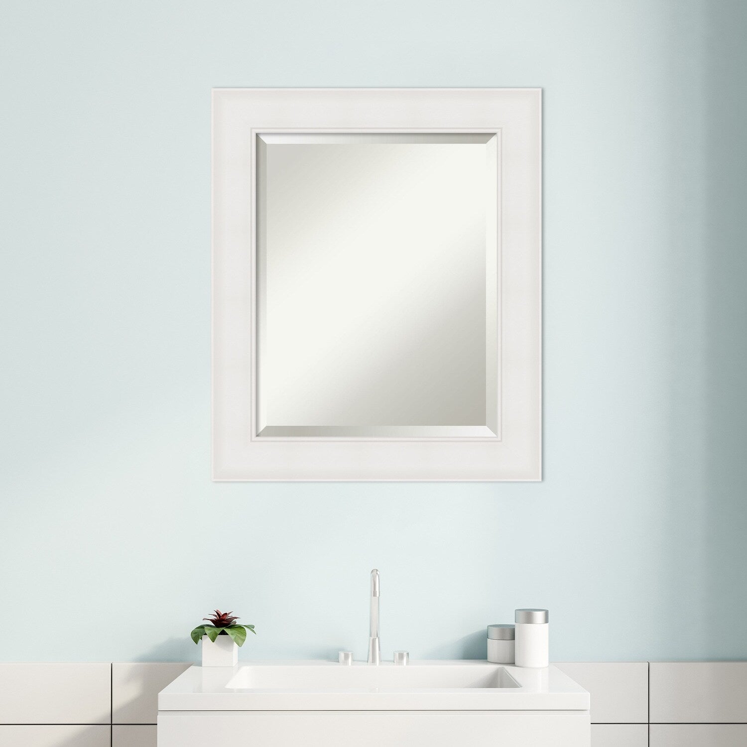 Textured White Beveled Framed Bathroom Vanity Wall Mirror - Textured White