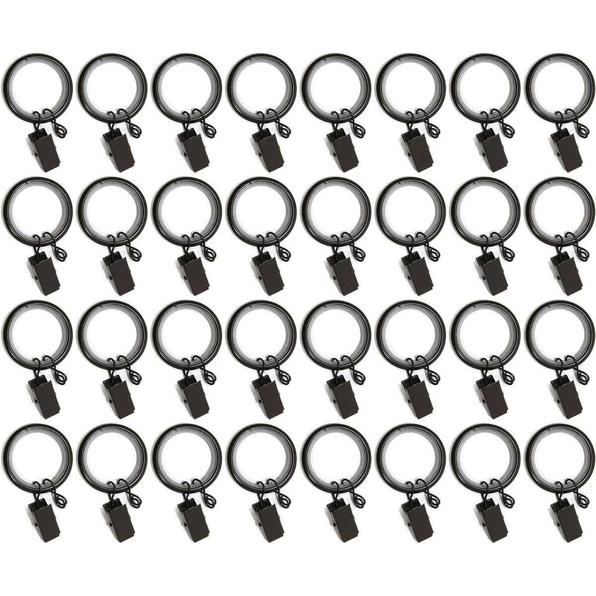 32PCS 1.25 Drapery Curtain Rod Rings for 1 Rod with Clips, Eyelets and Nylon Inserts