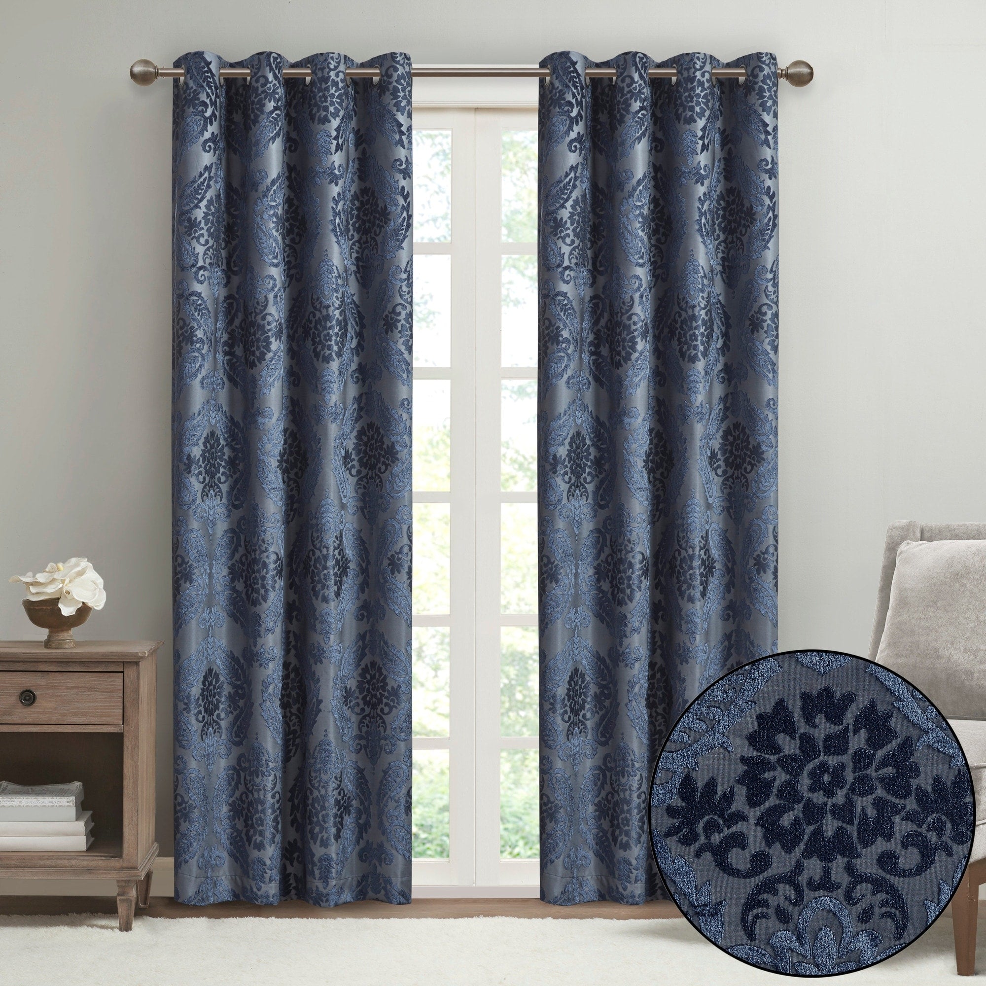 Loraine Knitted Jacquard Paisley Total Blackout Grommet Top Curtain Panel by SunSmart