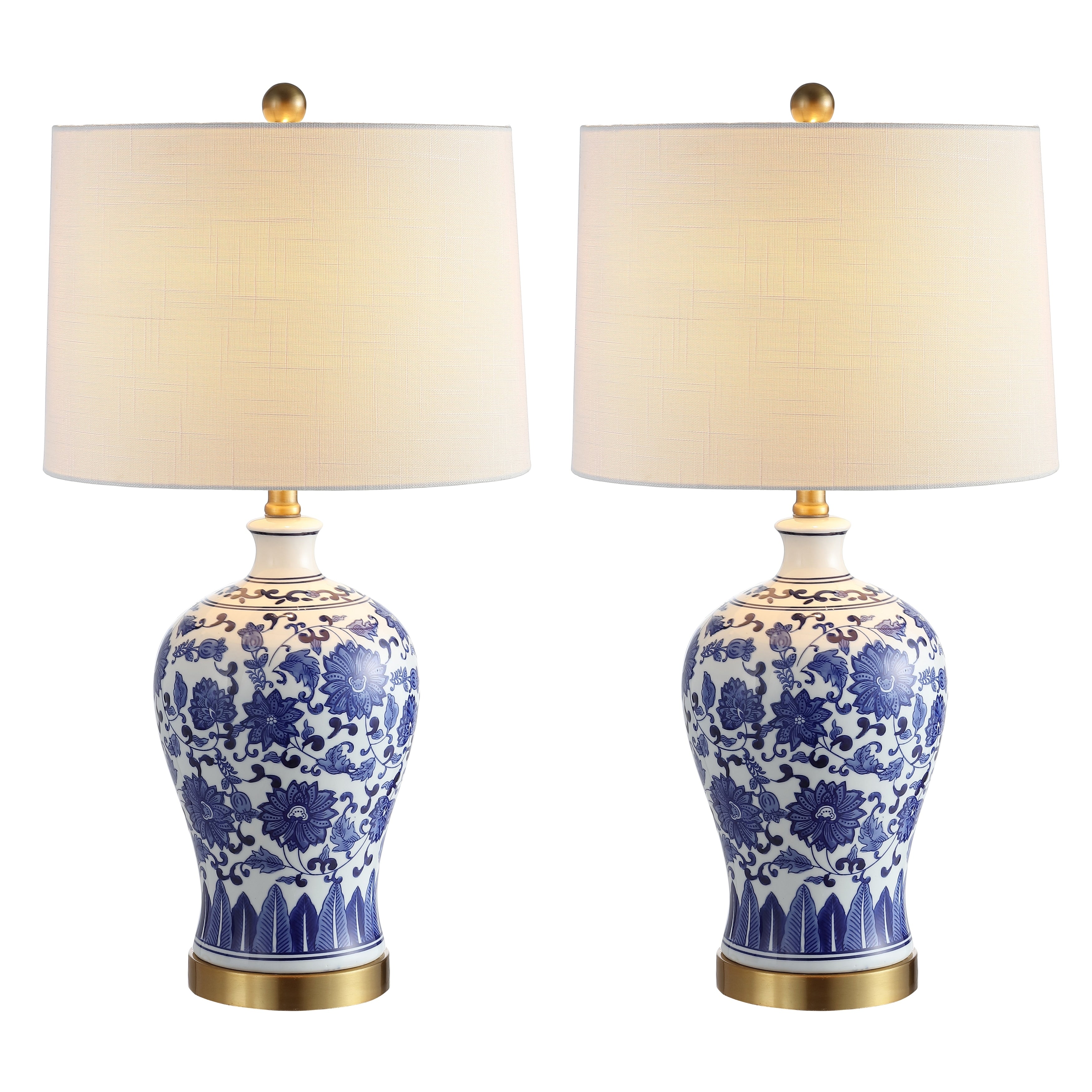 Allen 25.75 Ceramic/Metal LED Table Lamp, Blue/White (Set of 2) by JONATHAN Y