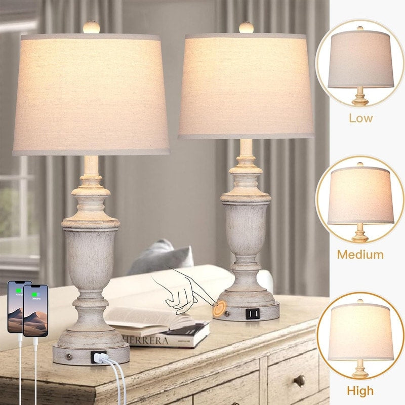 Rustic Table Lamp (Set of 2), 3-Way Dimmable Touch Lamp - 12.5D x 12.5W x 25.6H