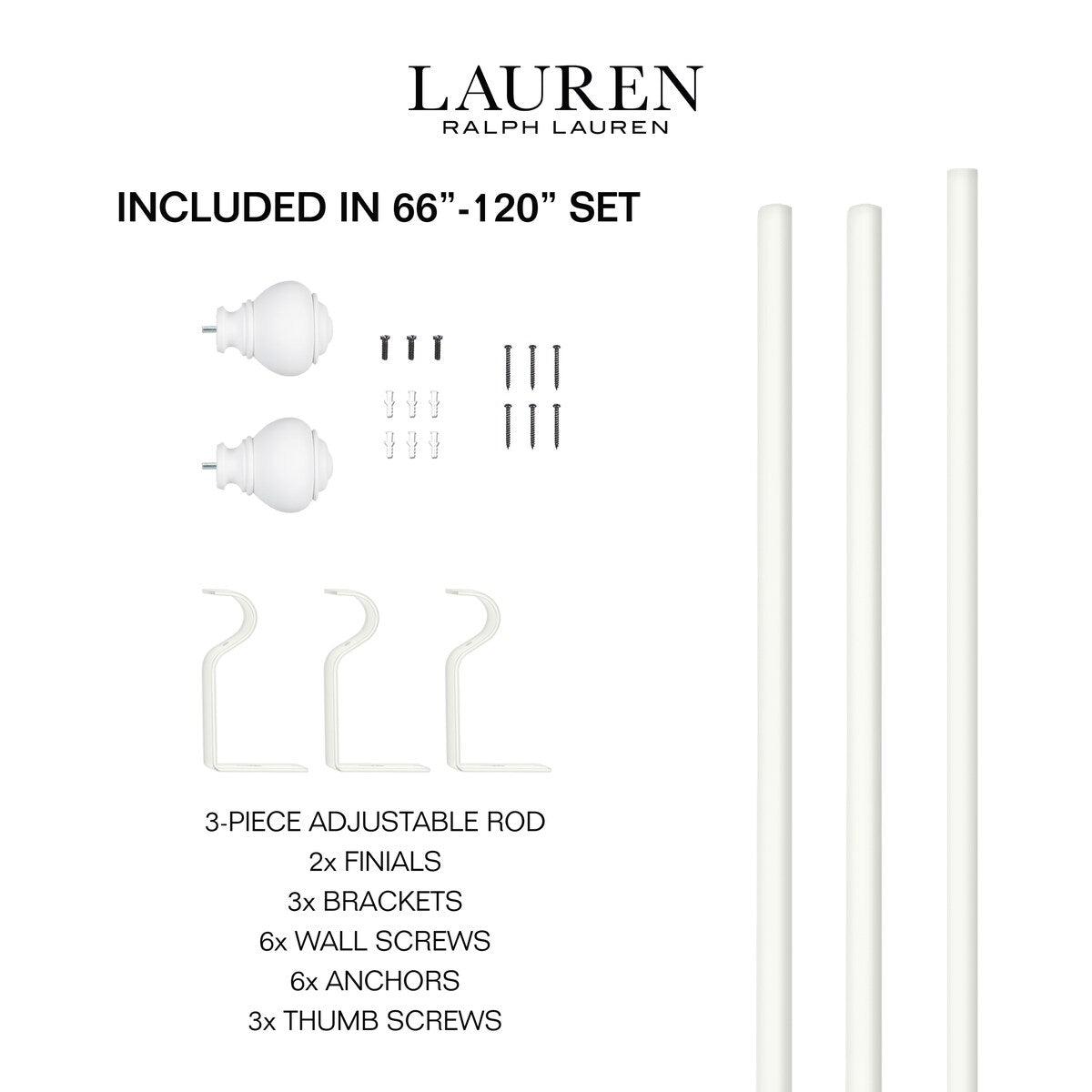 Lauren Ralph Lauren Markel 1 Adjustable Window Curtain Rod and Finial Set