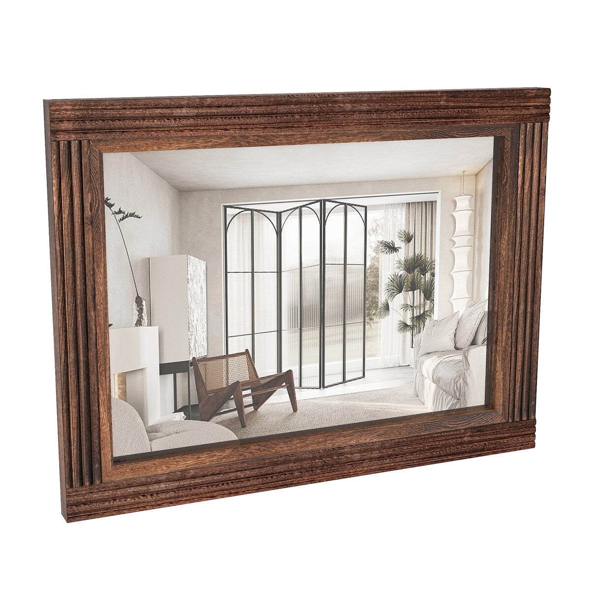 Solid Wood Frame Flat Bathroom Mirror