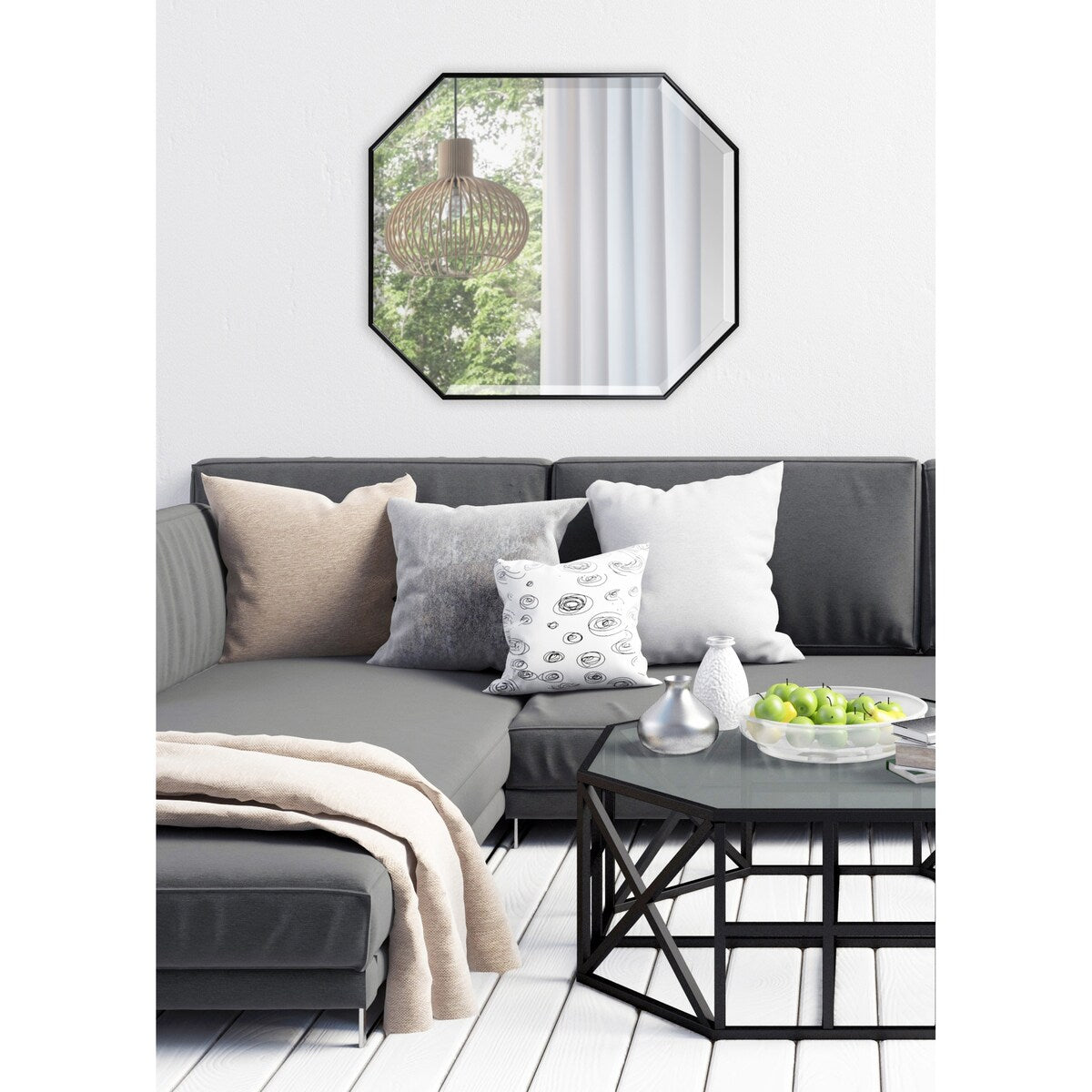 Kate and Laurel Rhodes Octagon Panel Framed Wall Mirror