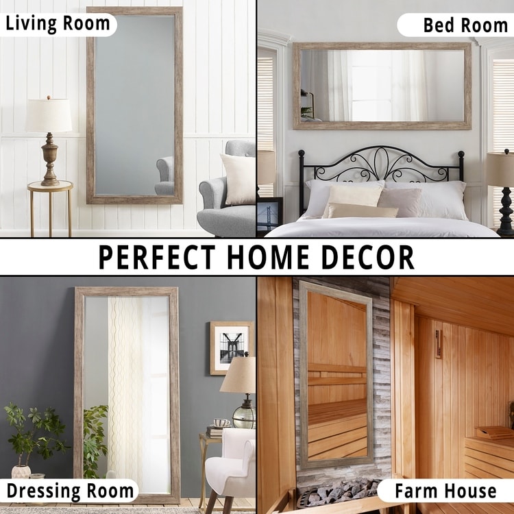 Rustic Full-Length Floor Mirror - 66 x 32 Rectangular Wood Frame Full Body Mirror for Living room, Bedroom