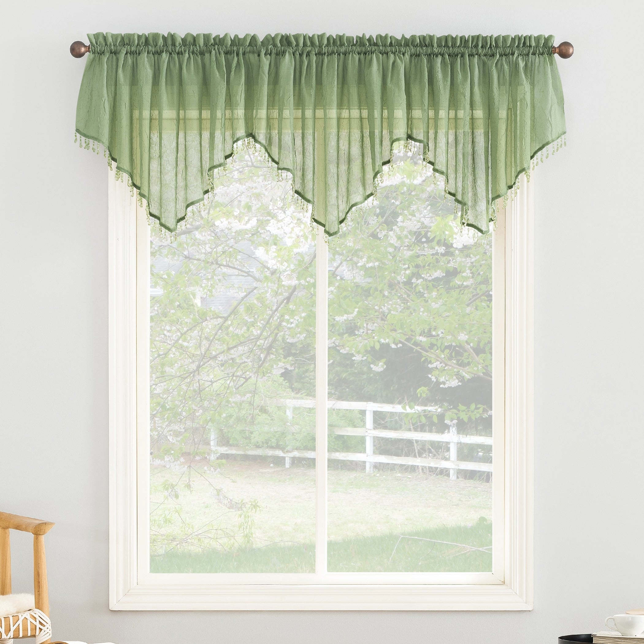 No. 918 Erica Crushed Voile Ascot Beaded Sheer Rod Pocket 1-Piece Curtain Valance