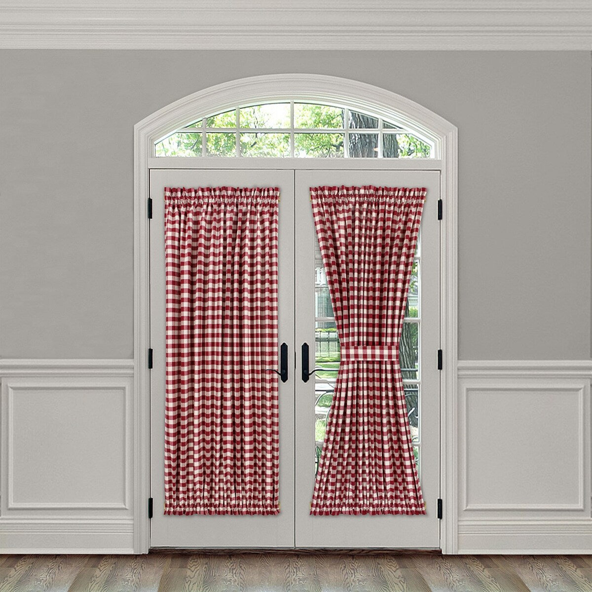 Buffalo Check Rod Pocket Door Panel and Tieback