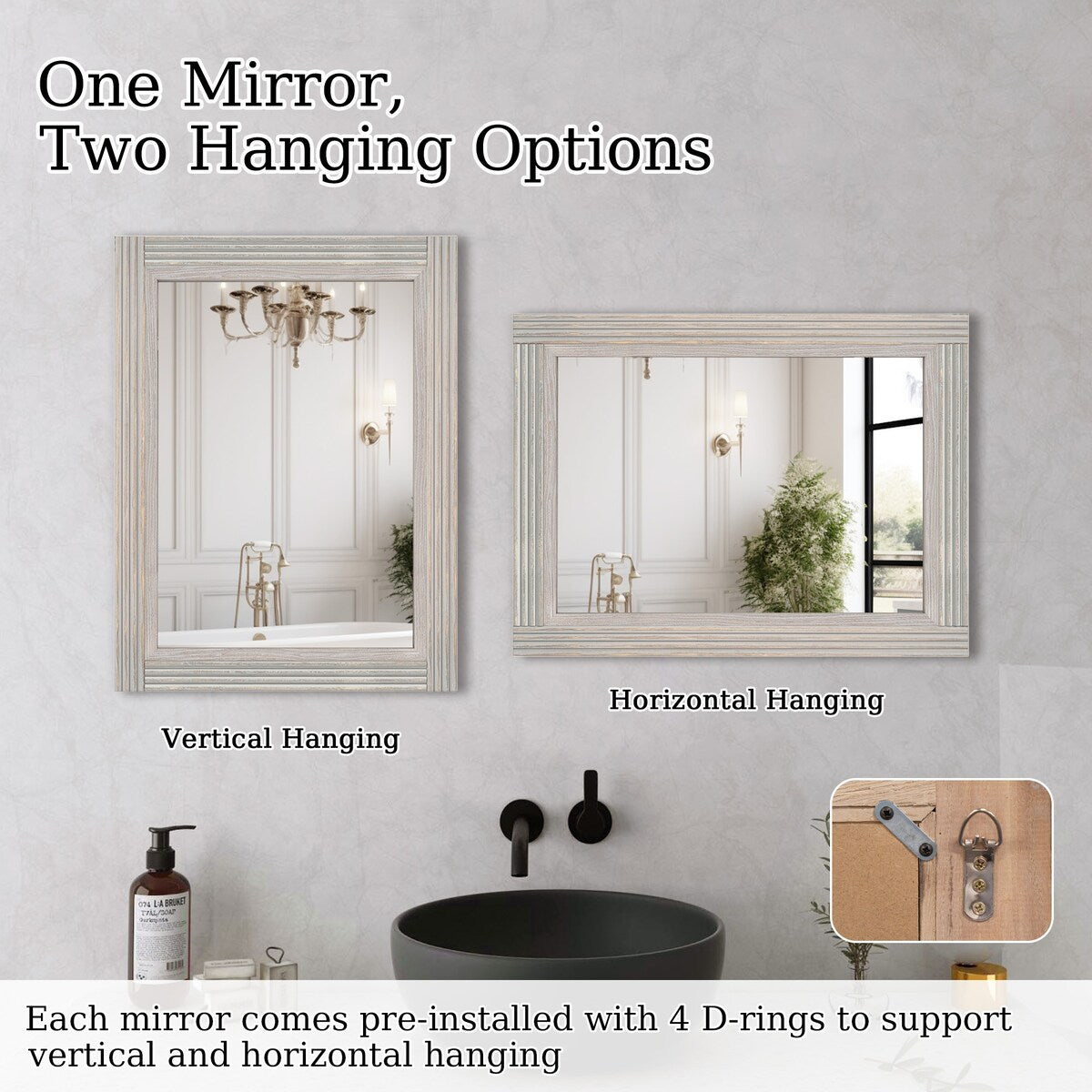 Solid Wood Frame Flat Bathroom Mirror