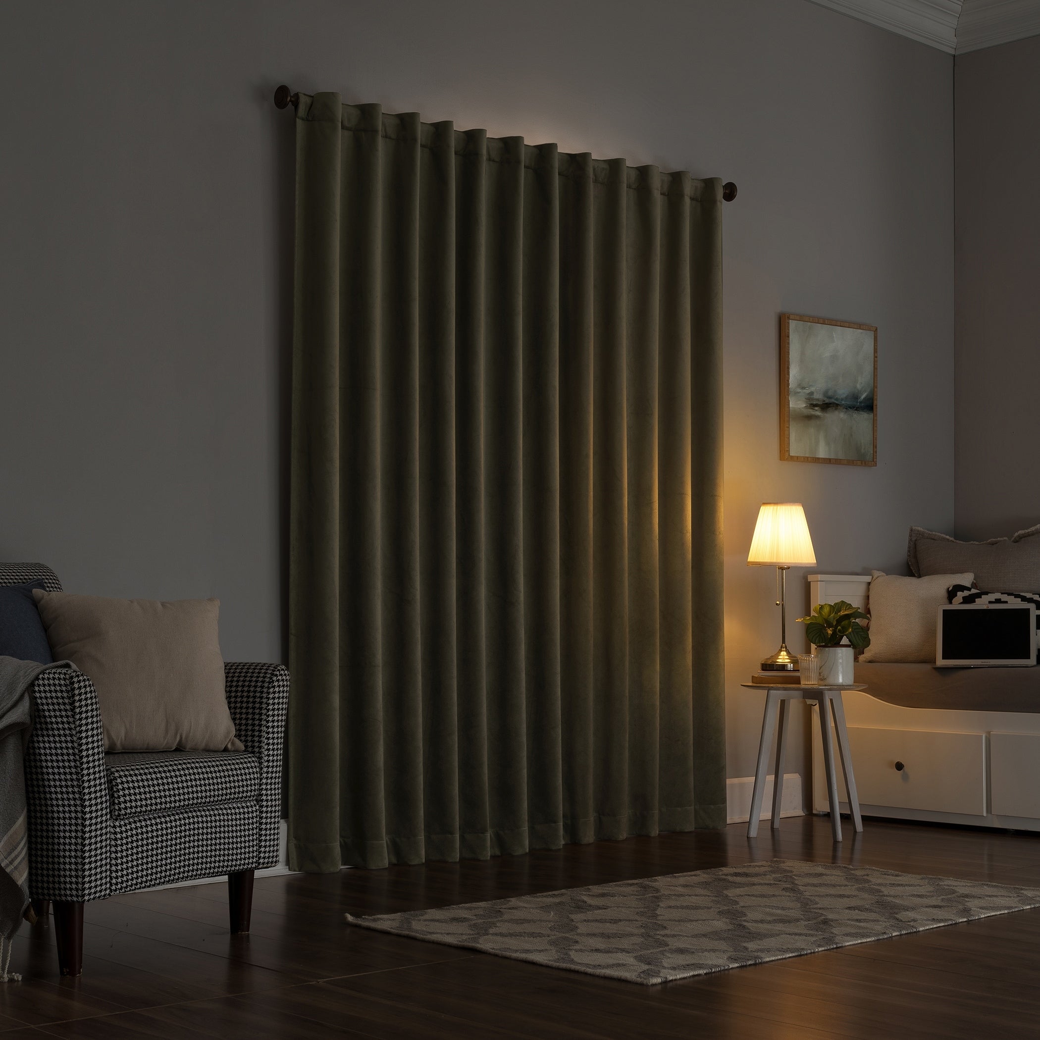 Sun Zero Amherst Velvet Noise Reducing Thermal Extreme Total Blackout Back Tab Curtain Panel, Single Panel