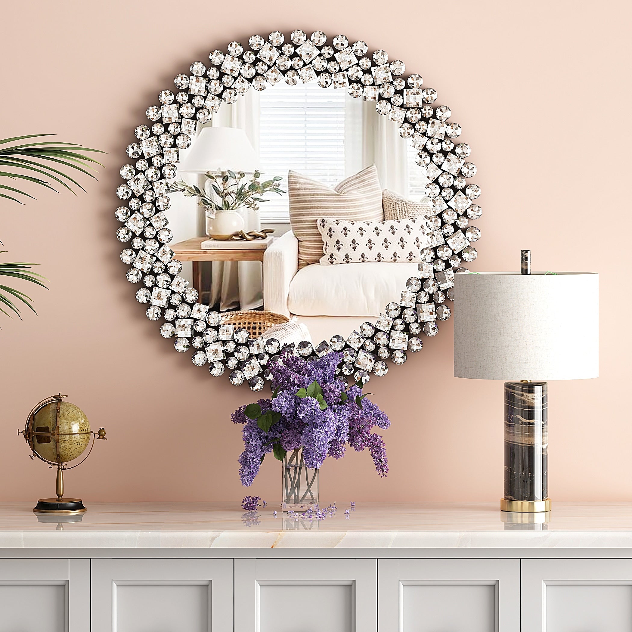 Crystal Accent Round Wall Mirror