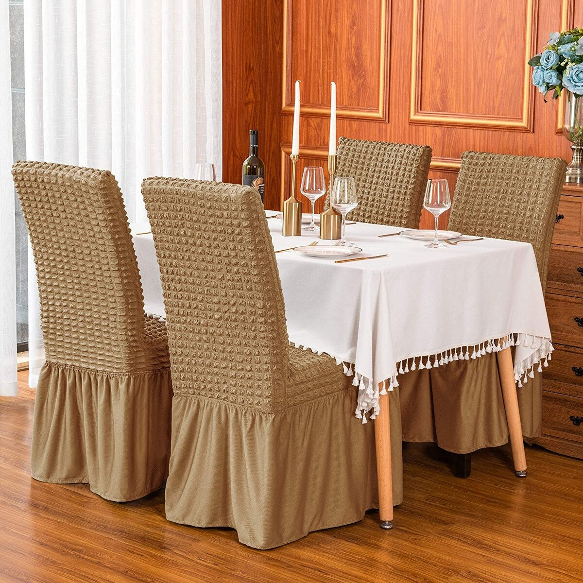 Subrtex Set-of-4 Stretch Dining Chair Cover Ruffle Skirt Slipcovers