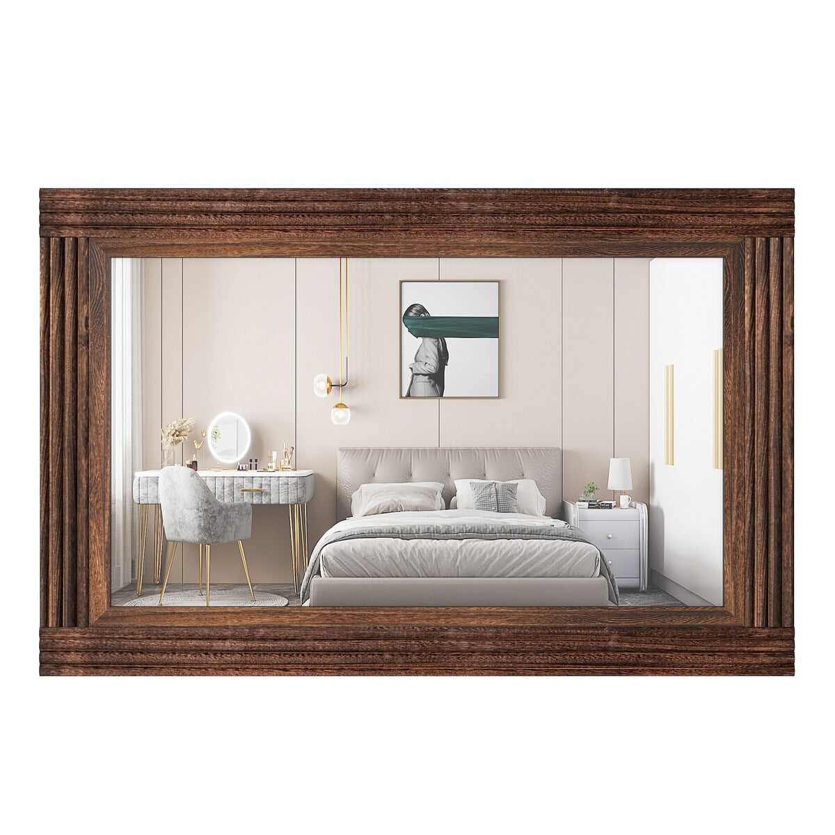 Solid Wood Frame Flat Bathroom Mirror