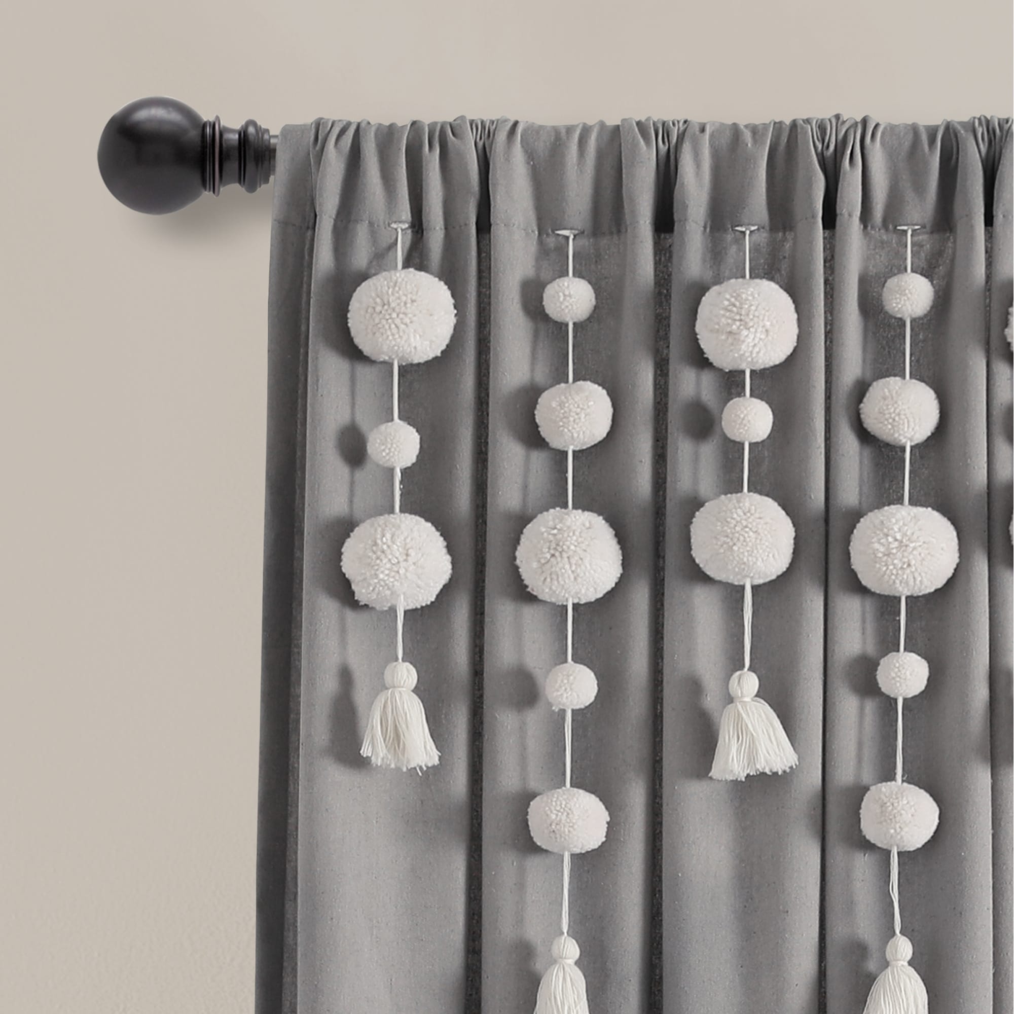 Lush Decor Boho Pom Pom Tassel Linen Window Curtain Panel (Single)