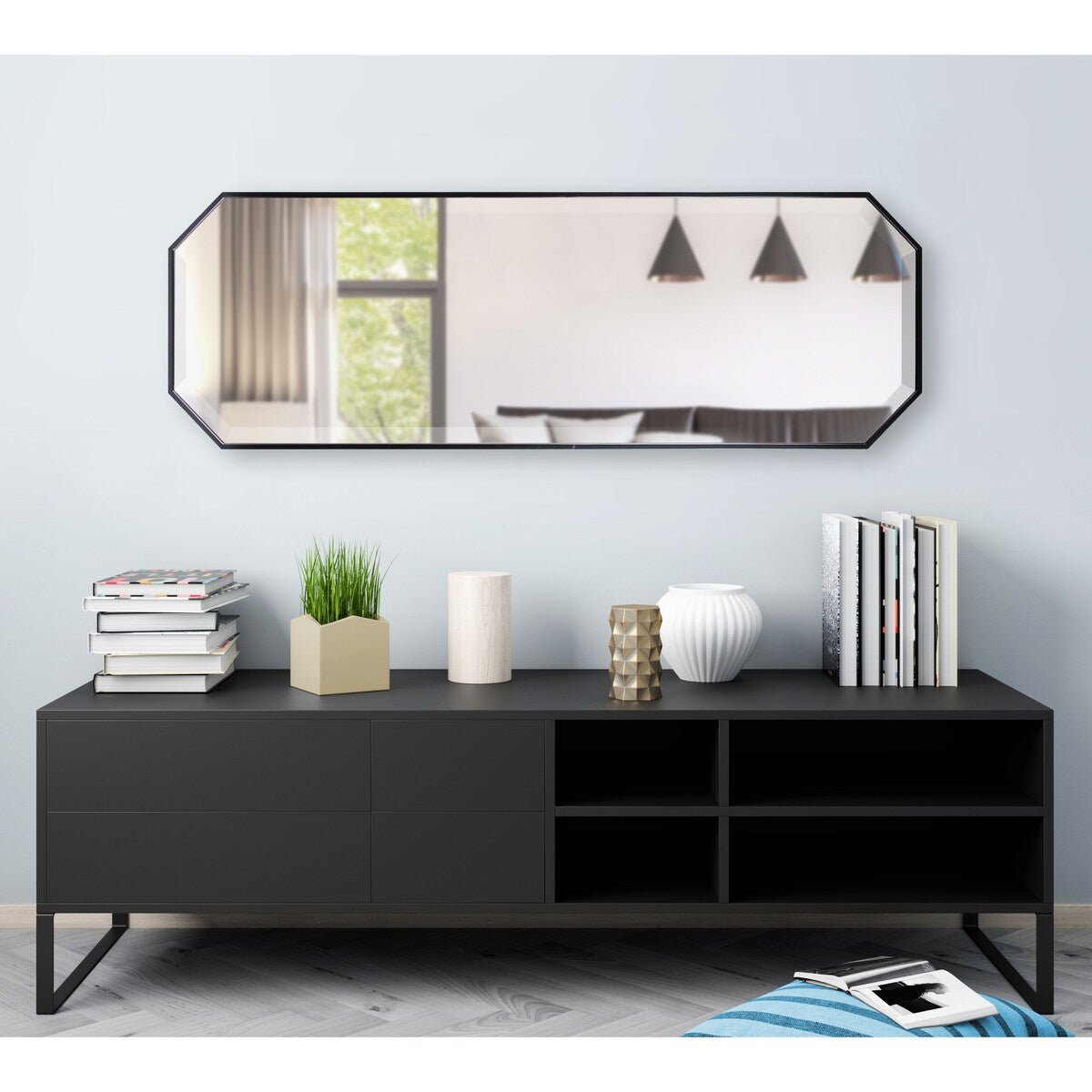 Kate and Laurel Rhodes Octagon Panel Framed Wall Mirror