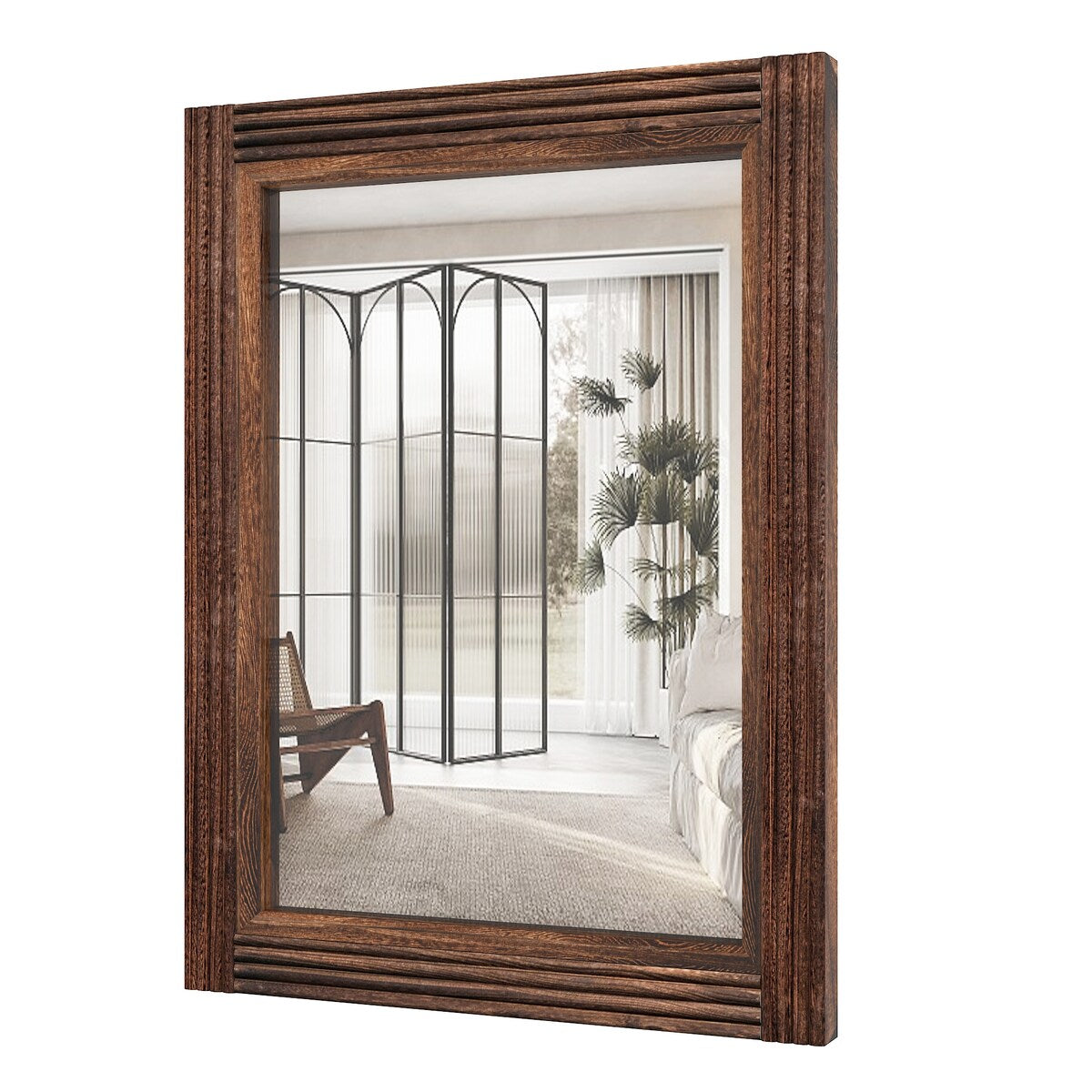 Solid Wood Frame Flat Bathroom Mirror