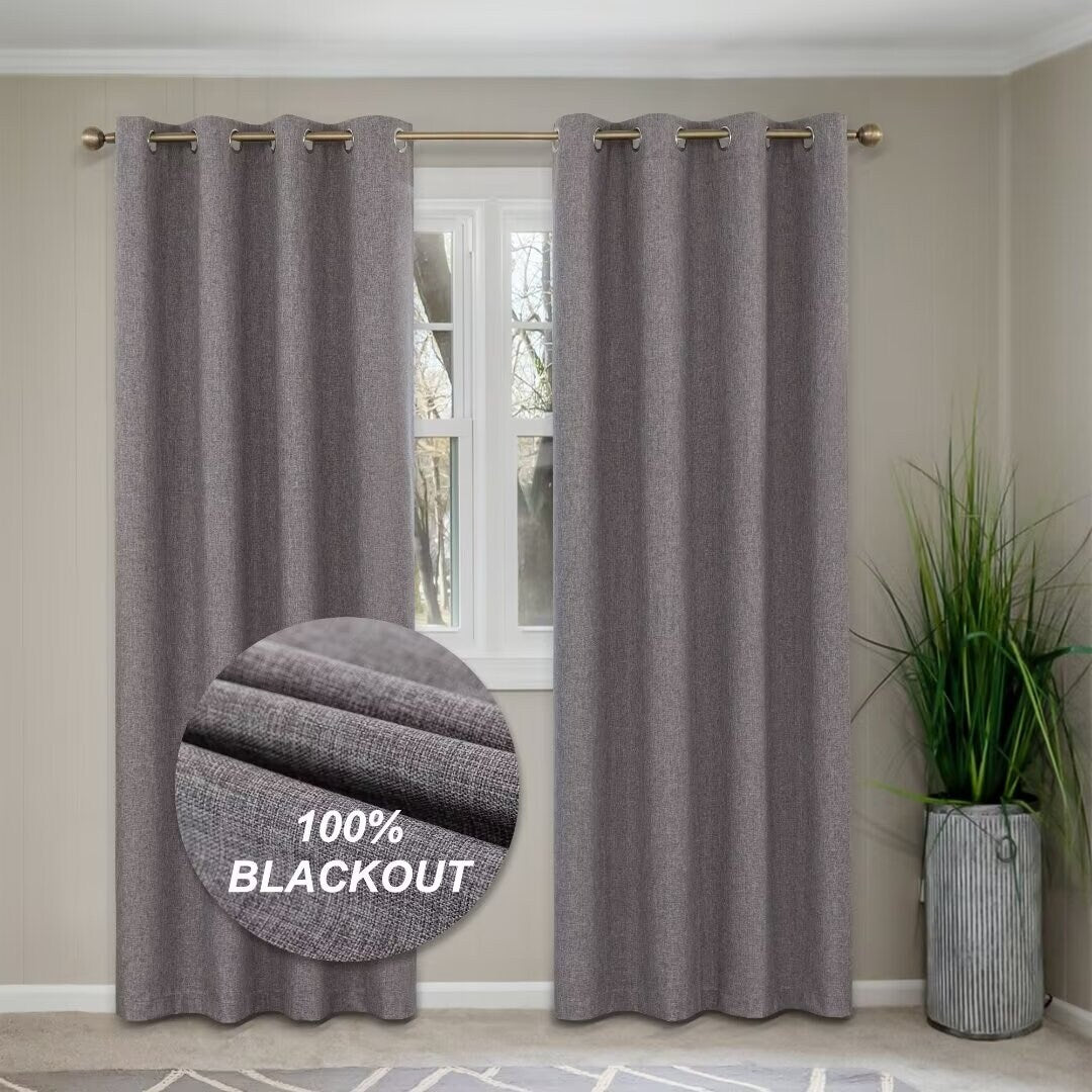 Linen Textured 100% Blackout Grommet Curtain Pair(Set of 2)