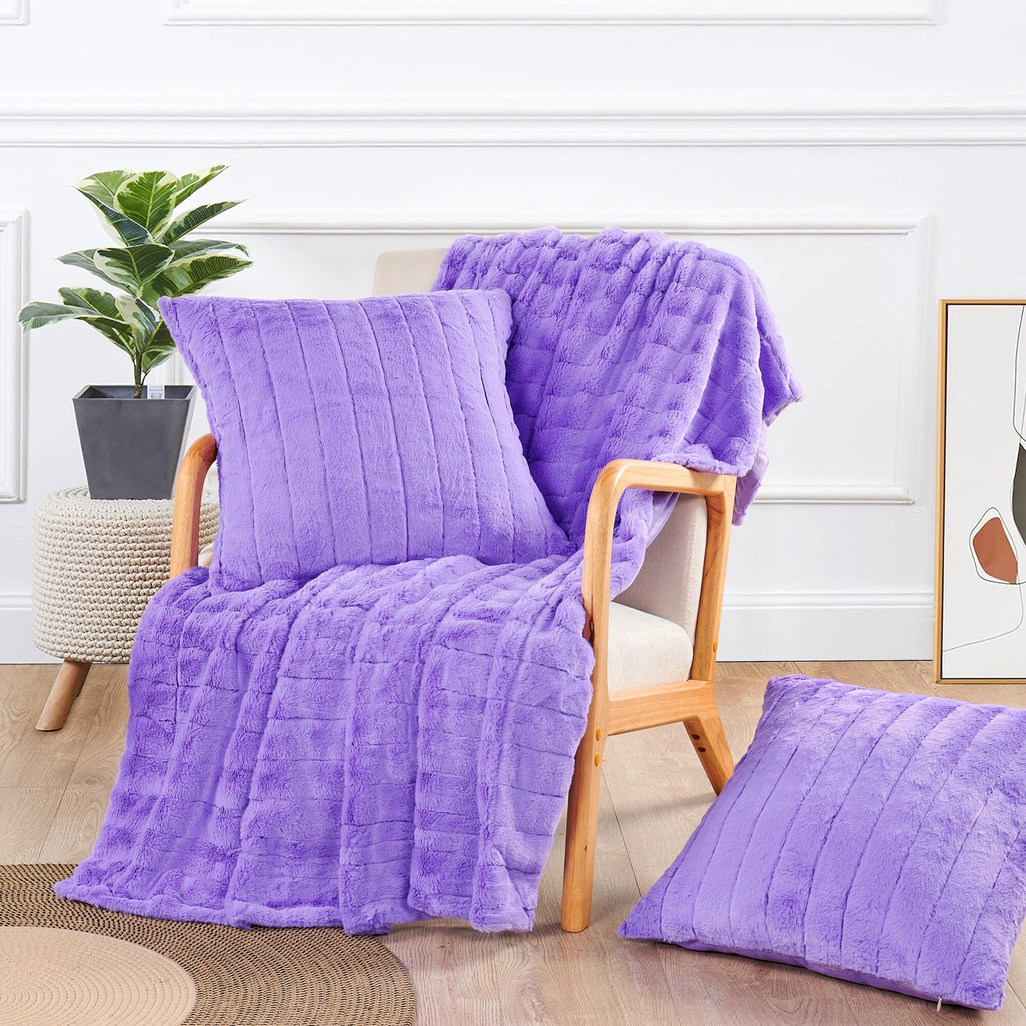 FakeFur Throw & 2 Pillow Shell Combo Set