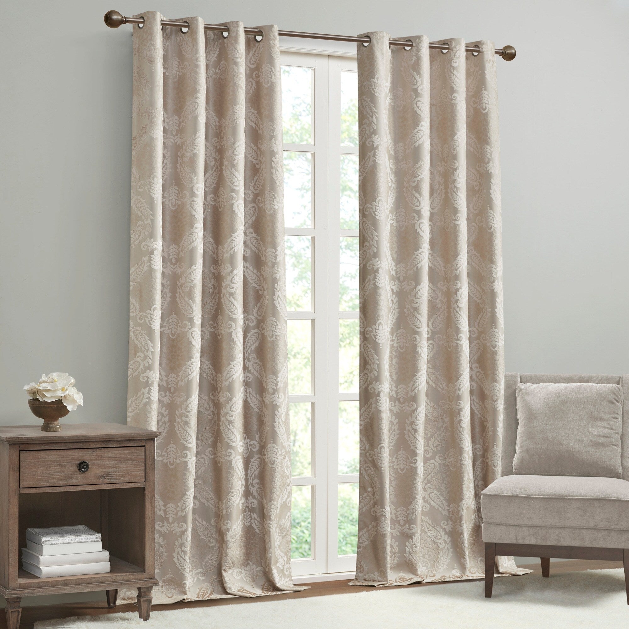 Loraine Knitted Jacquard Paisley Total Blackout Grommet Top Curtain Panel by SunSmart