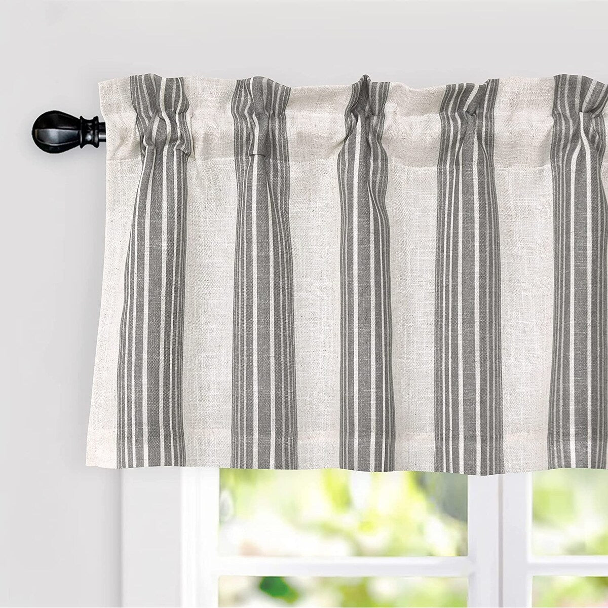 DriftAway Chris Vertical Striped Pattern Linen Textured Blackout Window Curtain Valance